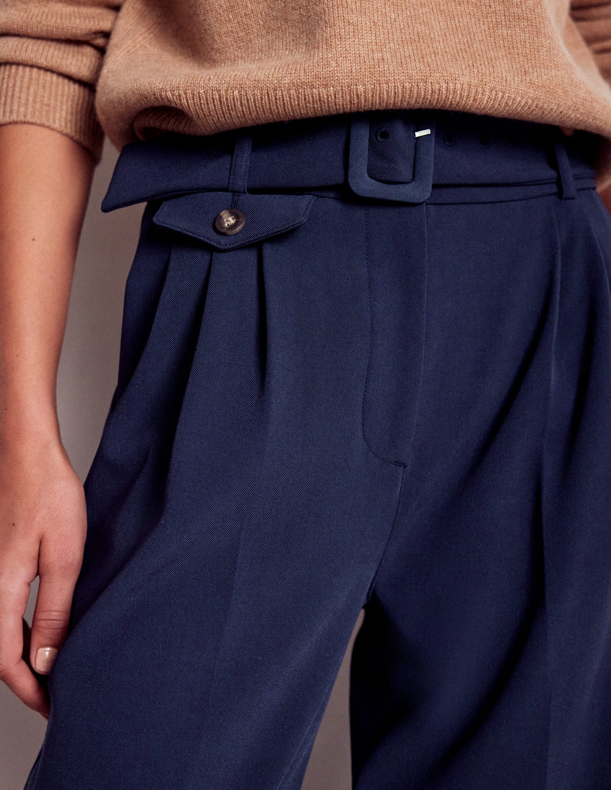 Pleat Front Pants-Navy