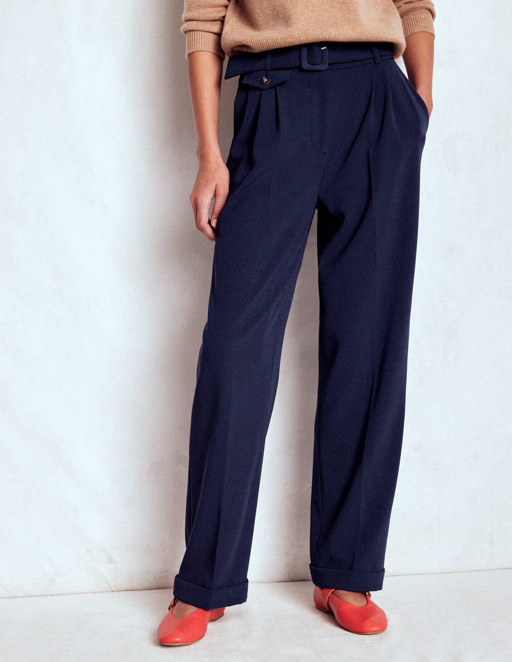 Pleat Front Pants-Navy