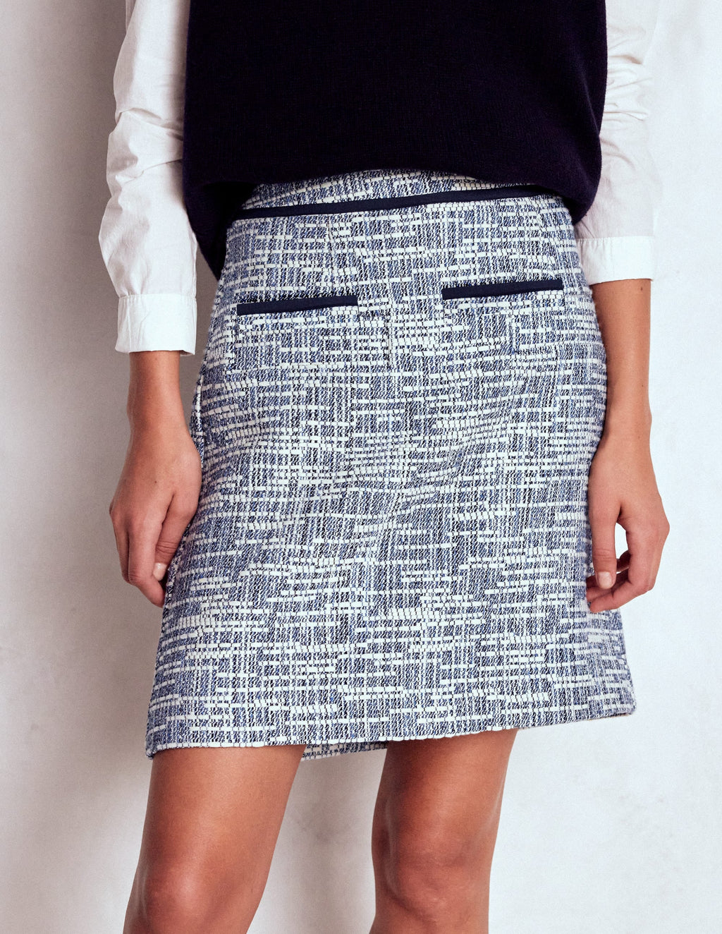 Textured A Line Skirt-Navy Texture