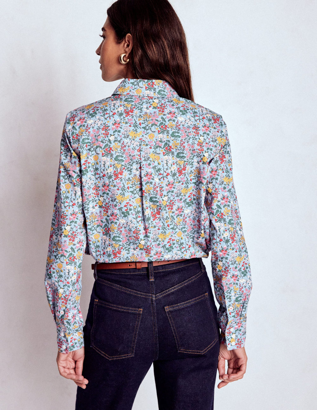 Sienna Cotton Shirt-Windward Blue, Delicate Meadow
