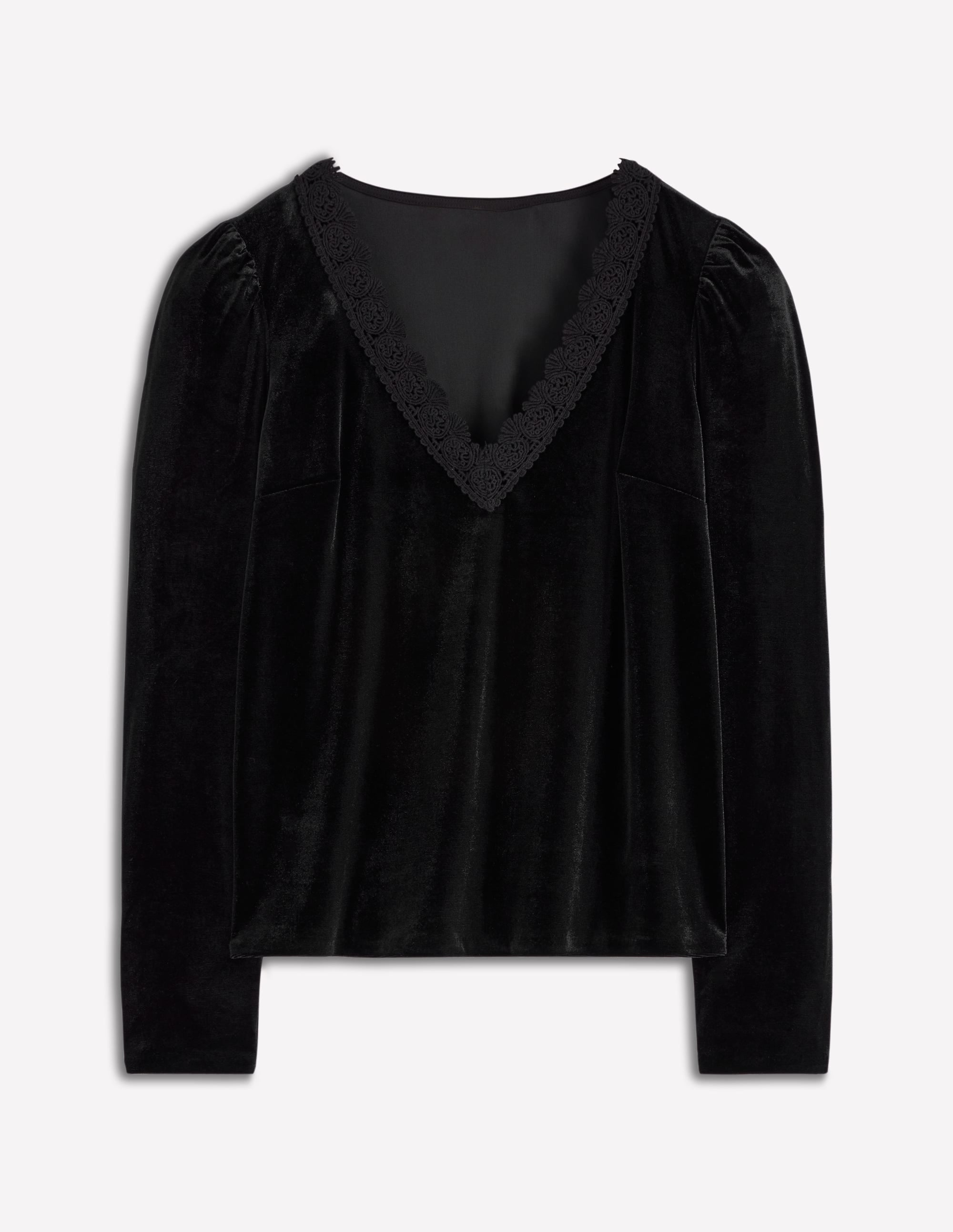 Flora V-Neck Velvet Top-Black