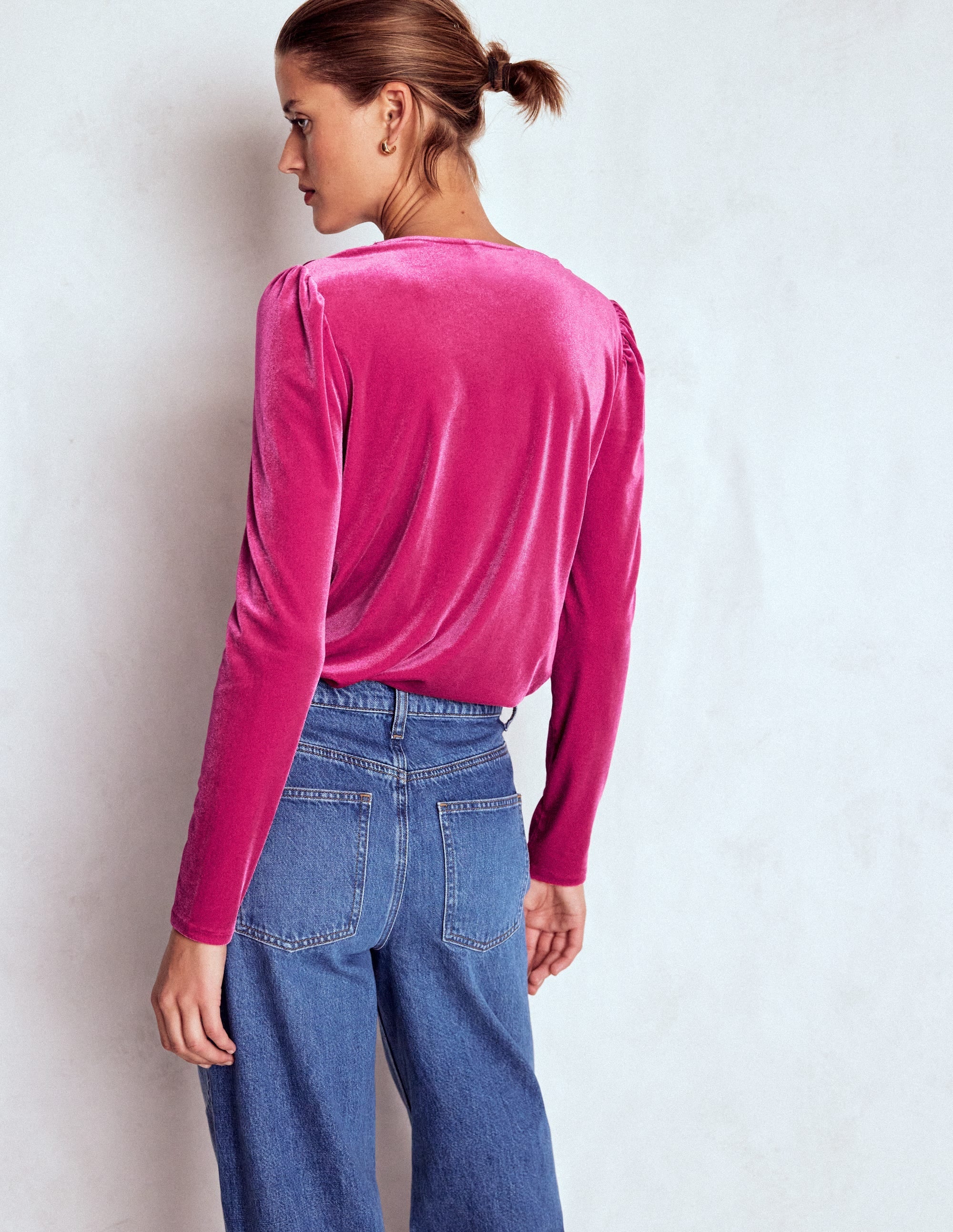 Flora V-Neck Velvet Top-Cherry Jam