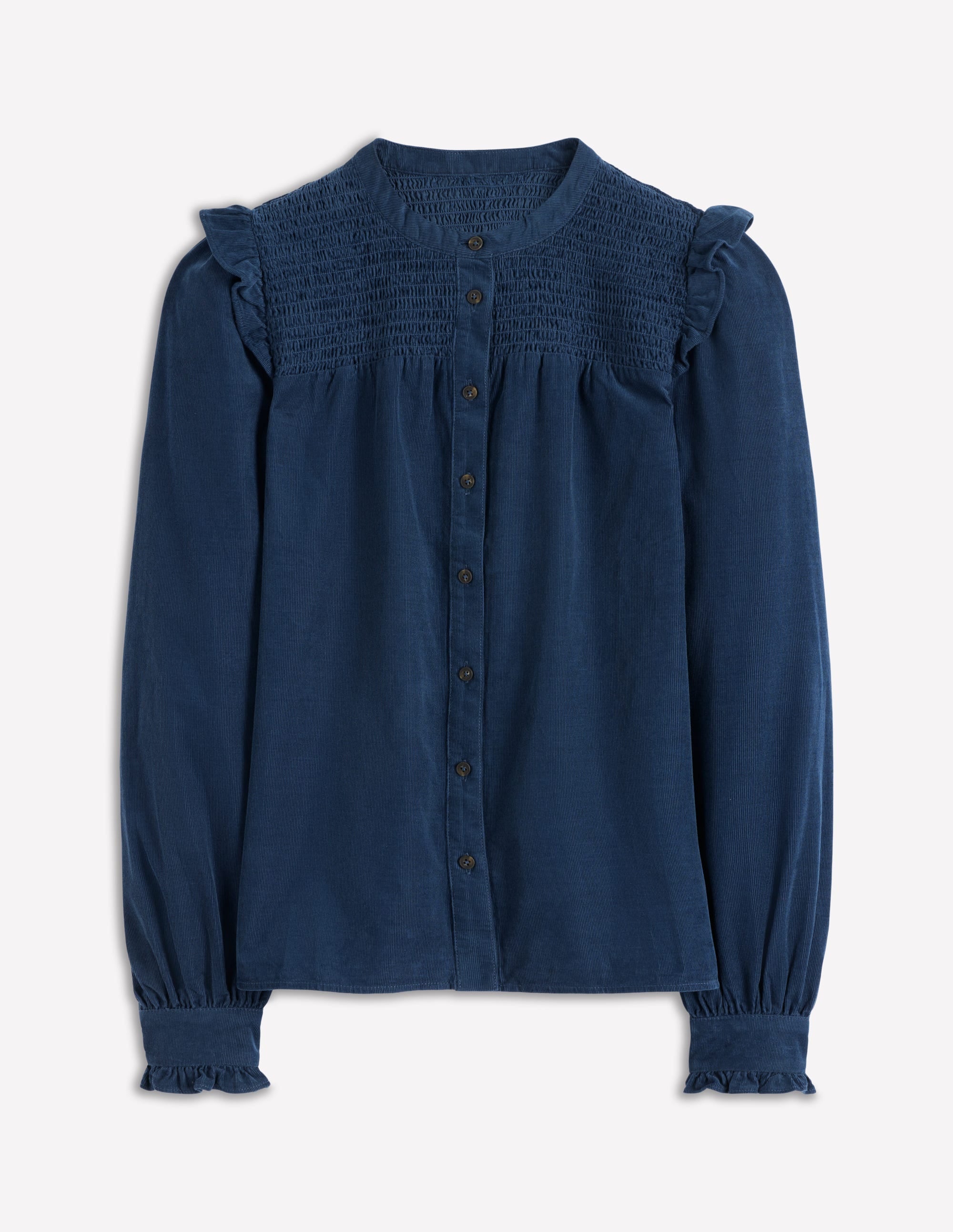 Smocked Yoke Cord Top-Midnight Ocean