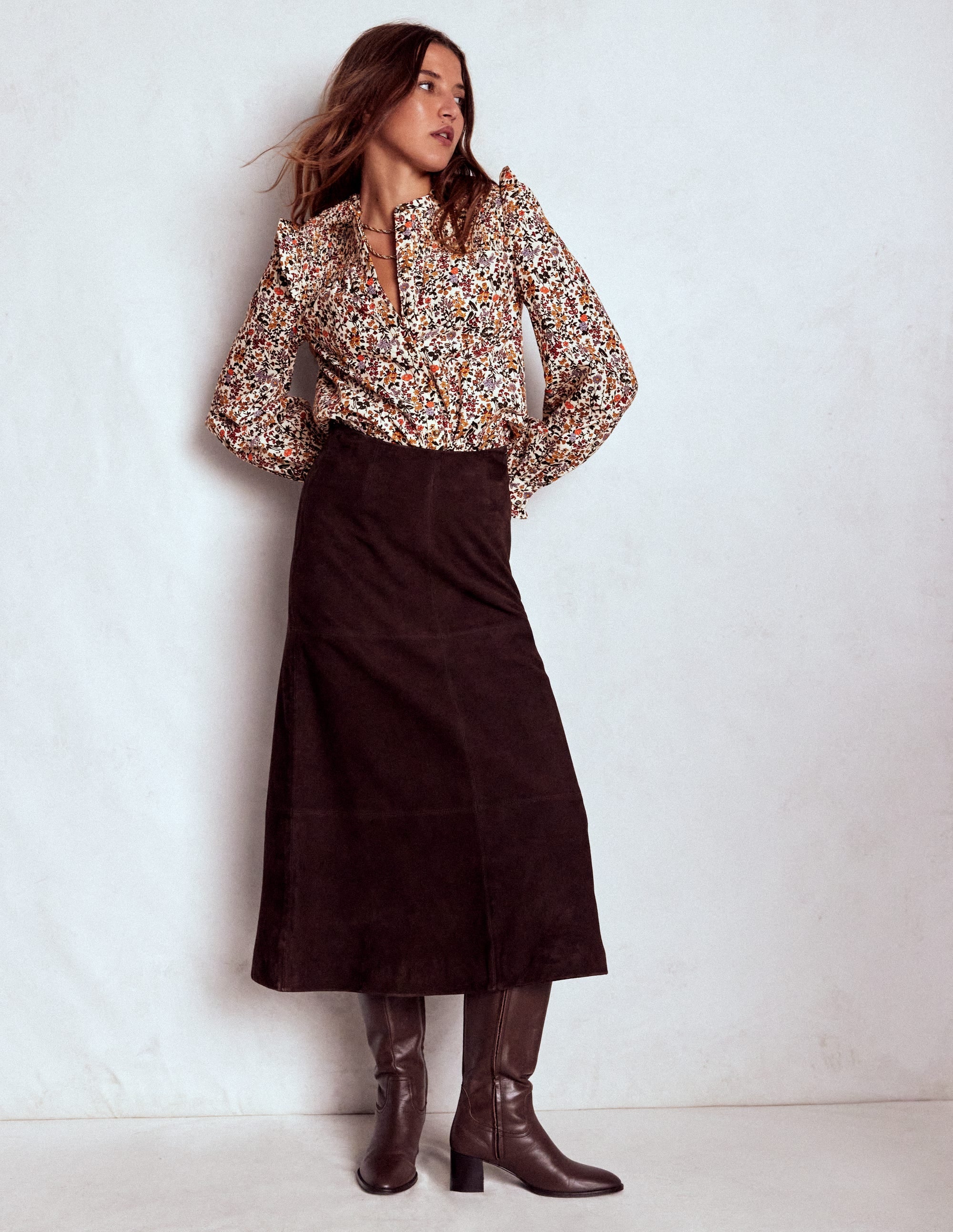 Smocked Yoke Cord Top-Ivory Floral