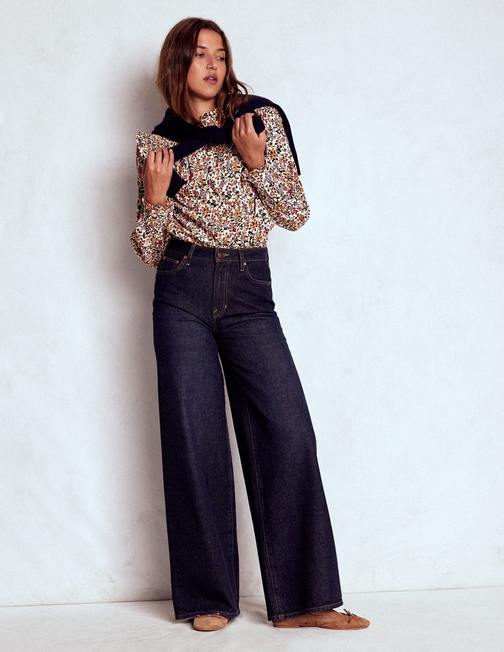 Smocked Yoke Cord Top-Ivory Floral