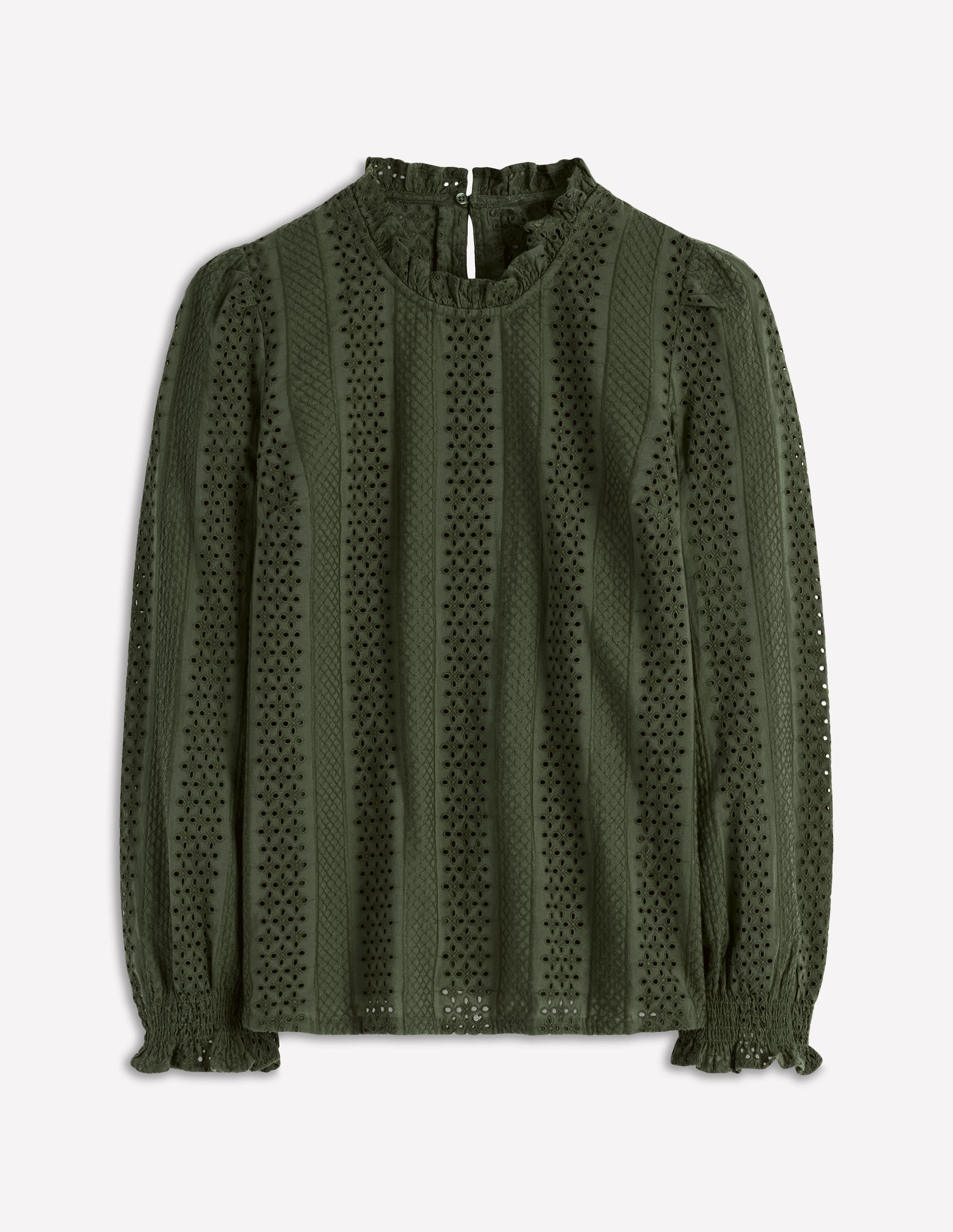 Frill Detail Broderie Top-Forest Glade