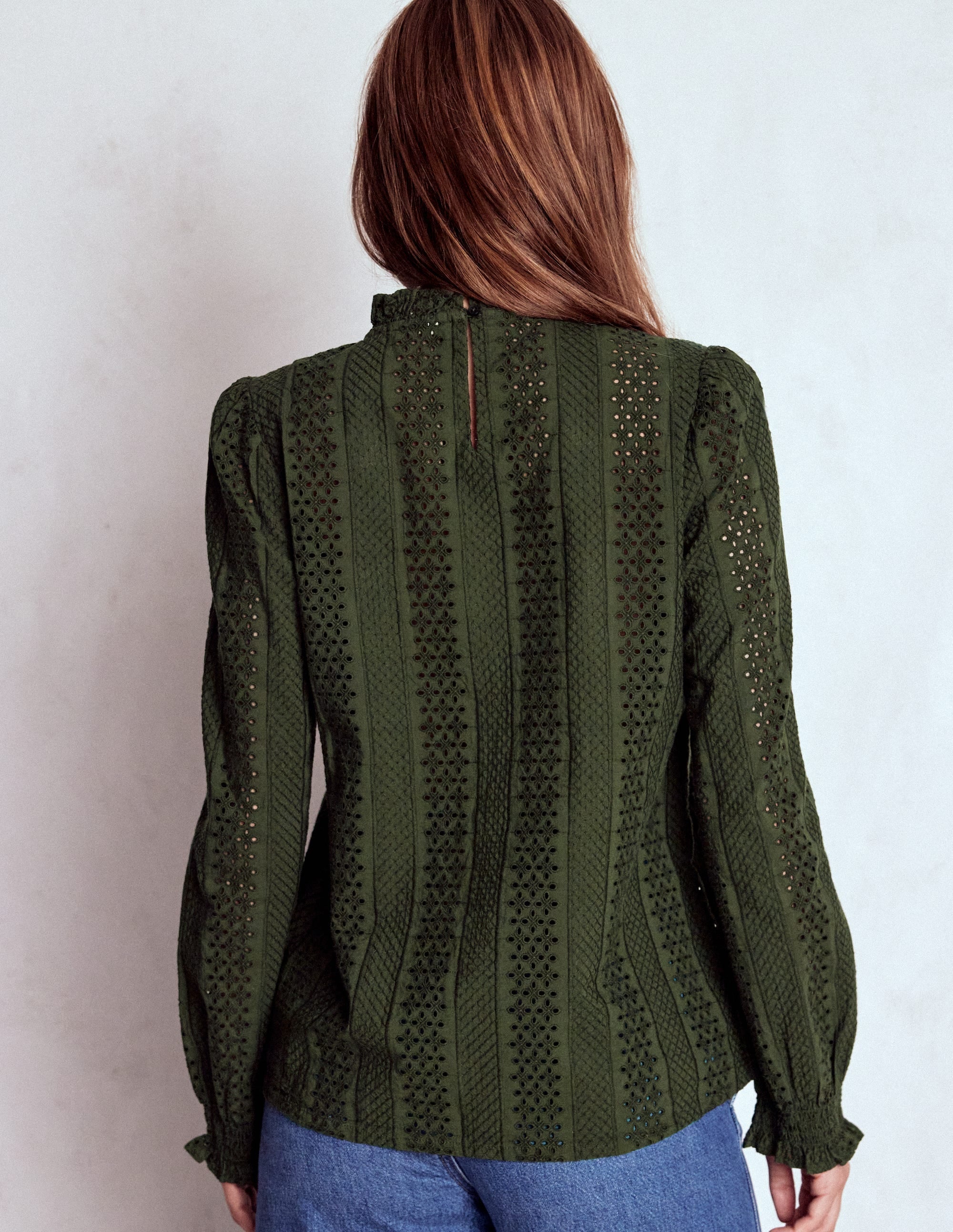 Frill Detail Broderie Top-Forest Glade