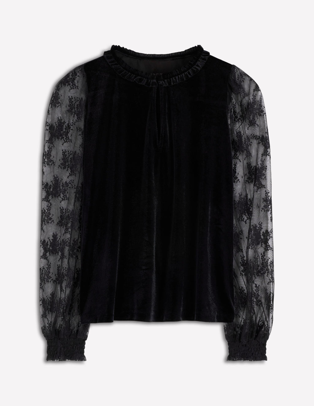 Mixed Media Puff Velvet Top-Black