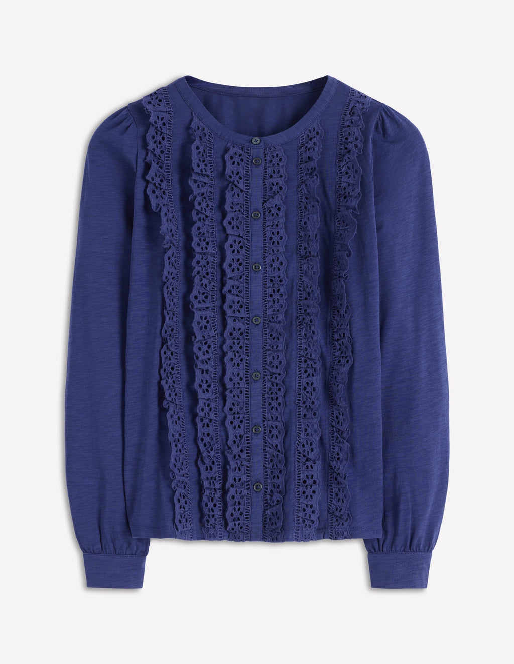 Broderie Ruffle Jersey Shirt-Starboard Blue