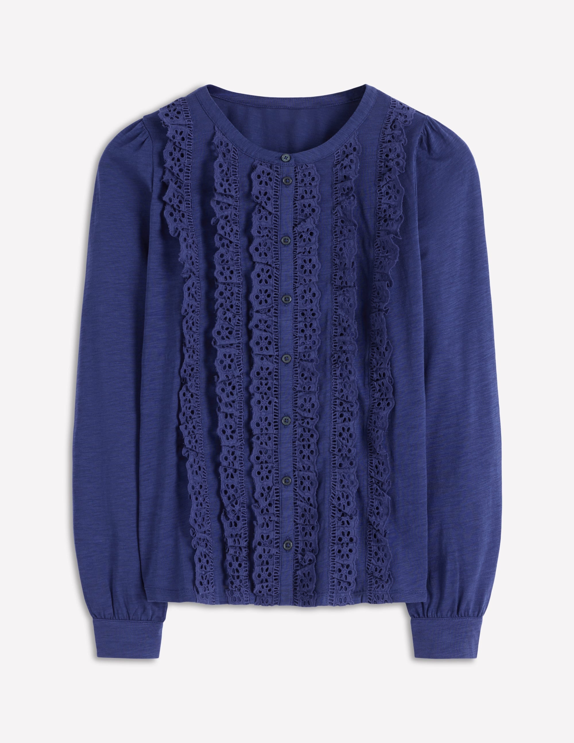 Broderie Ruffle Jersey Shirt-Starboard Blue