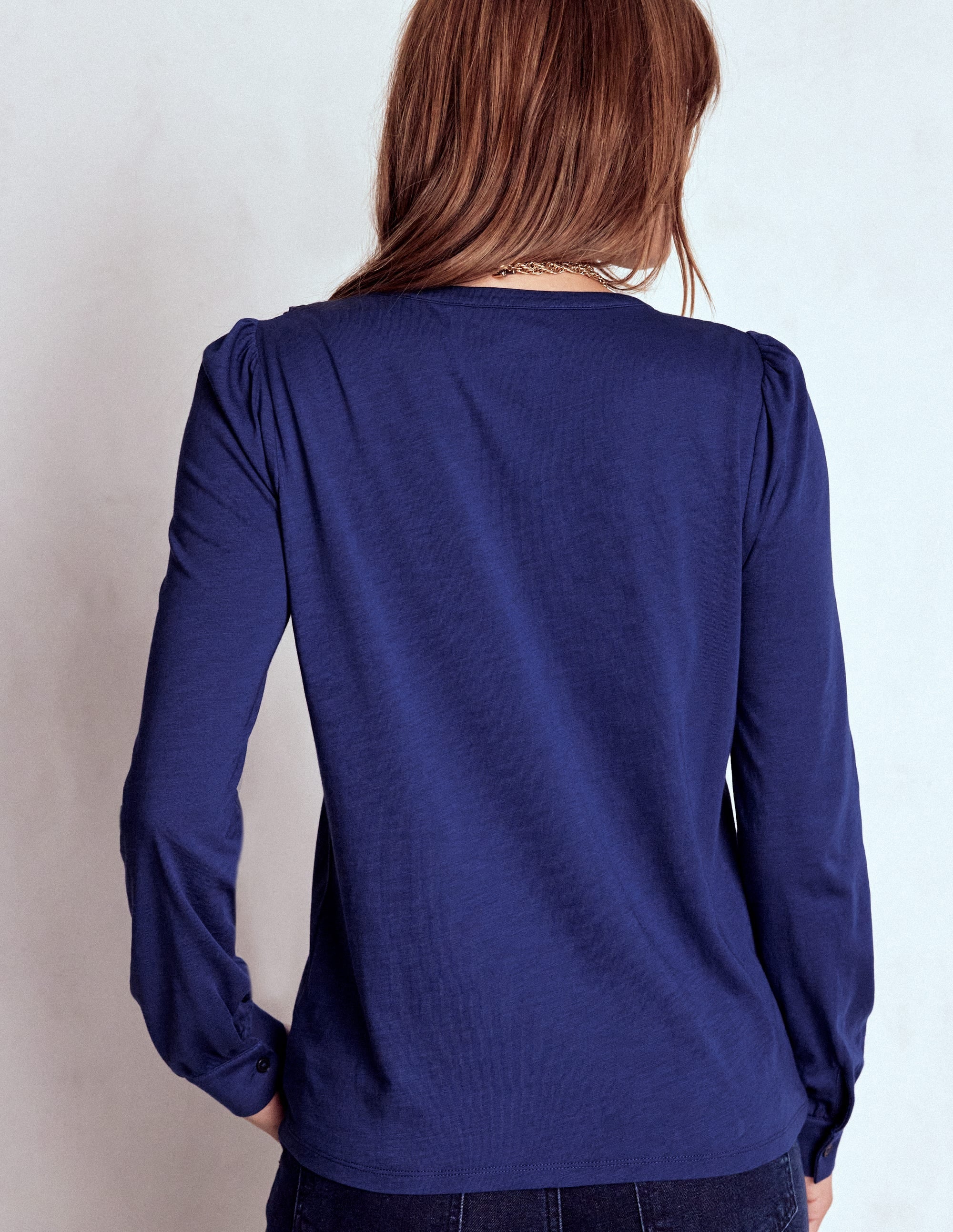 Broderie Ruffle Jersey Shirt-Starboard Blue