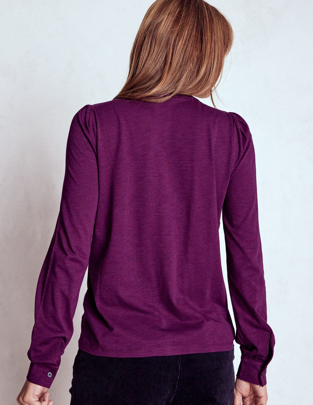 Broderie Ruffle Jersey Shirt-Plum Jam
