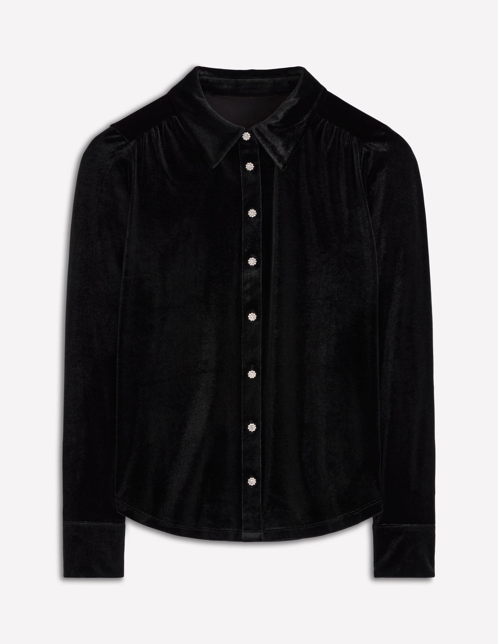 Jewel Button Velvet Shirt-Black