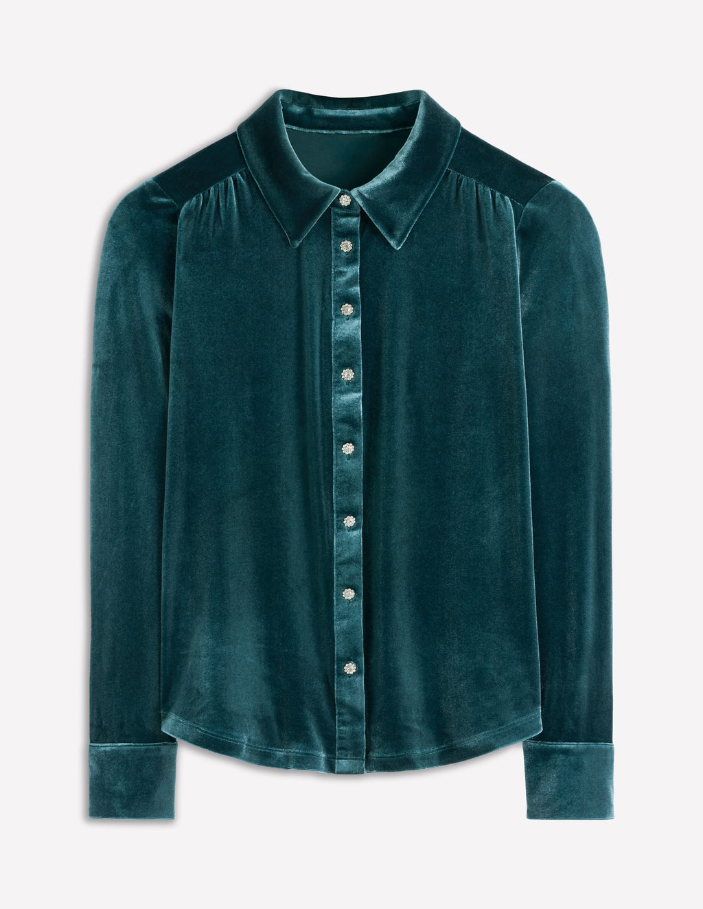 Jewel Button Velvet Shirt-Midnight Teal
