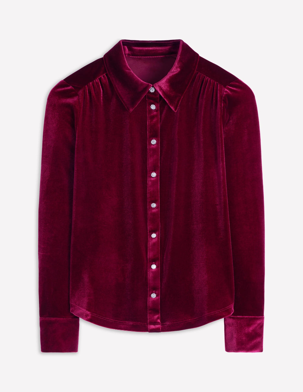 Jewel Button Velvet Shirt-Ruby Red