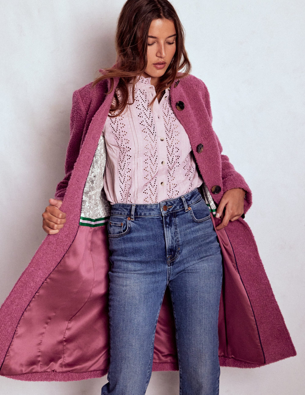 Funnel Neck Coat-Pink Heather