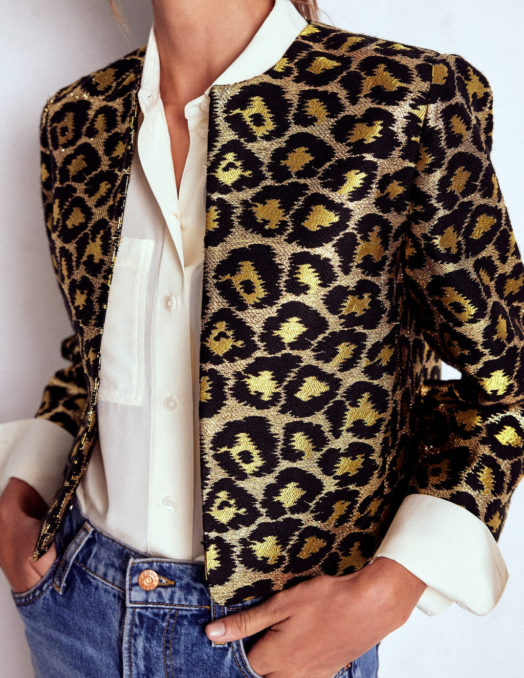 Jacquard Leopard Jacket-Leopard, Lurex Jacquard