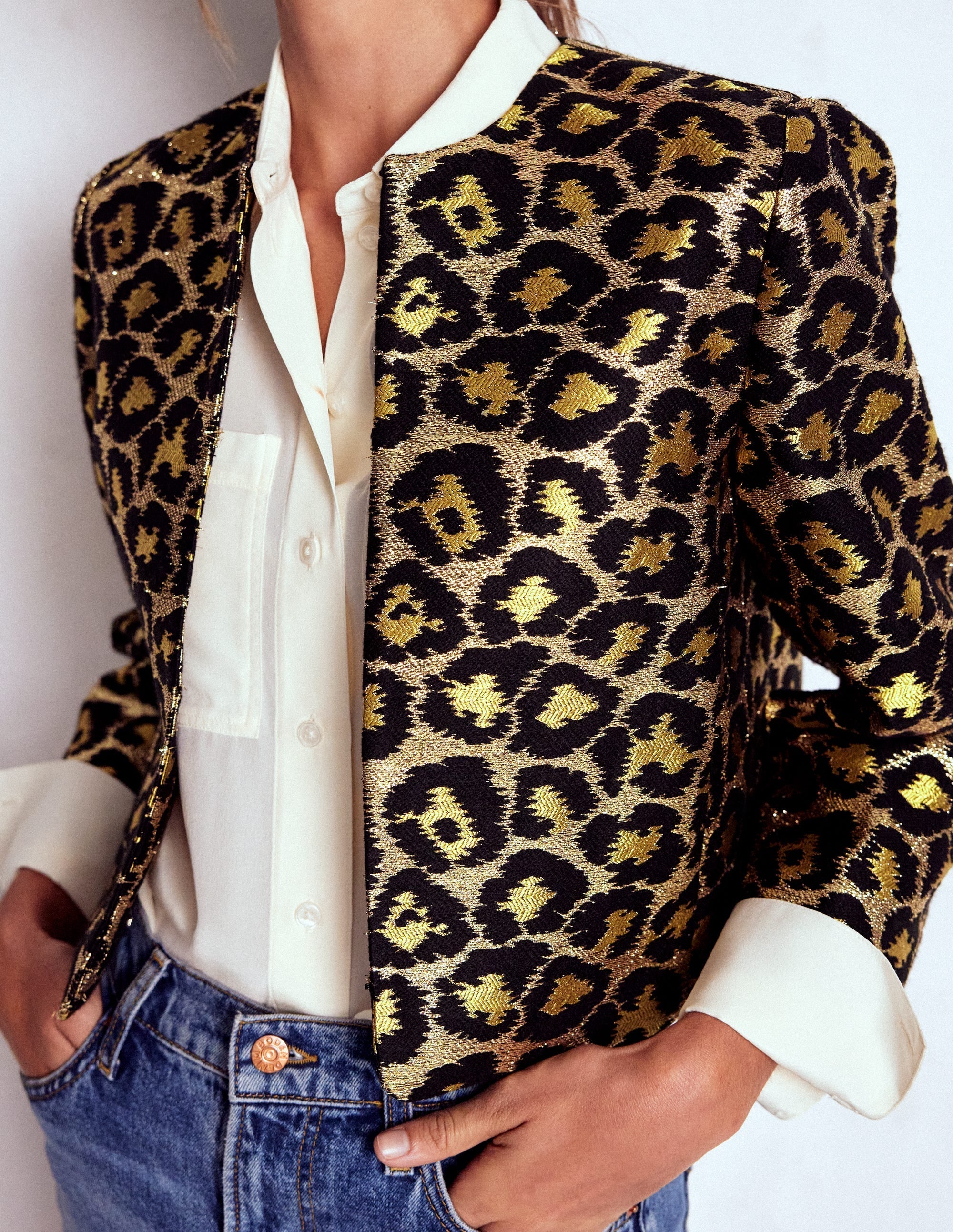Jacquard Leopard Jacket-Leopard, Lurex Jacquard