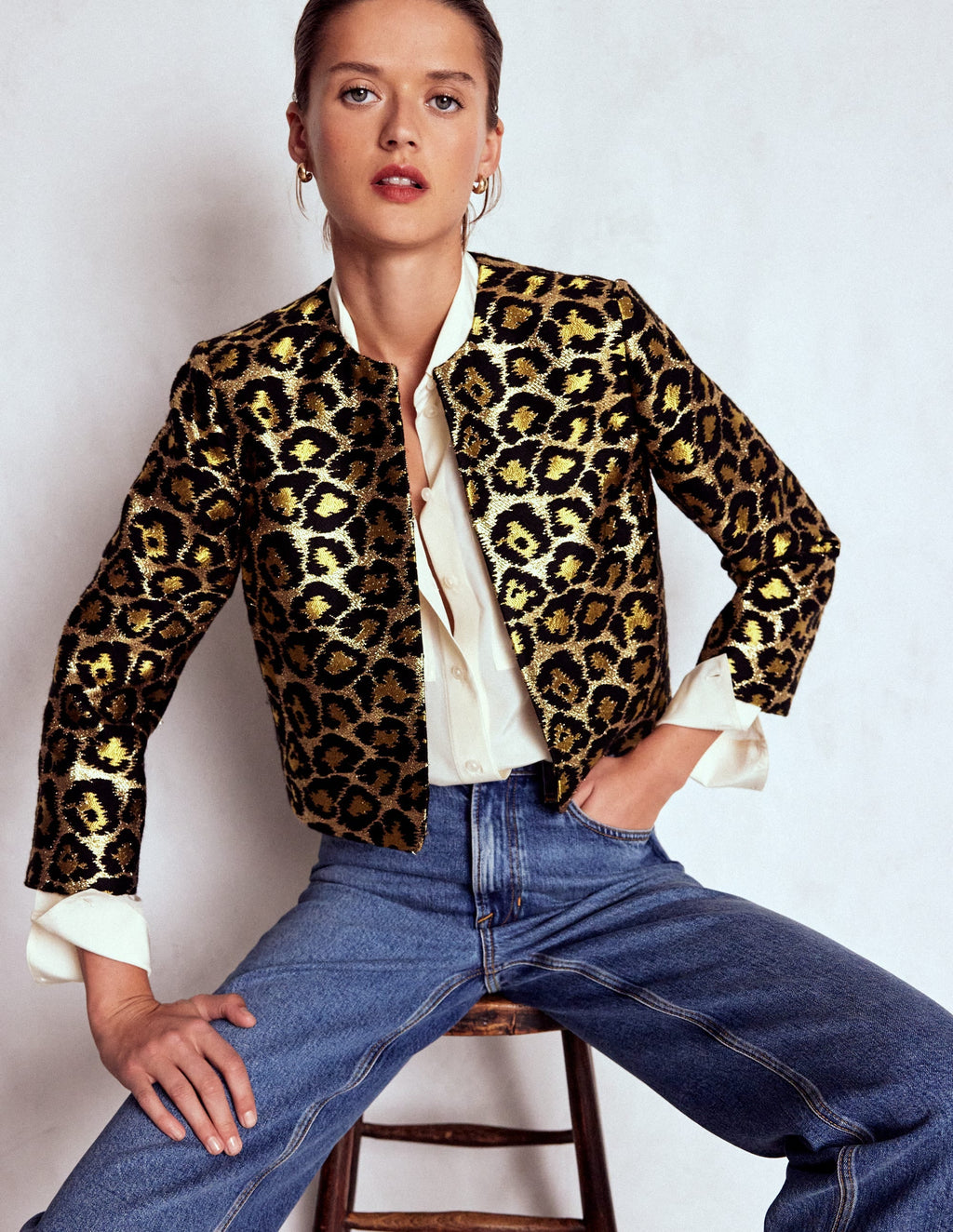 Jacquard Leopard Jacket-Leopard, Lurex Jacquard