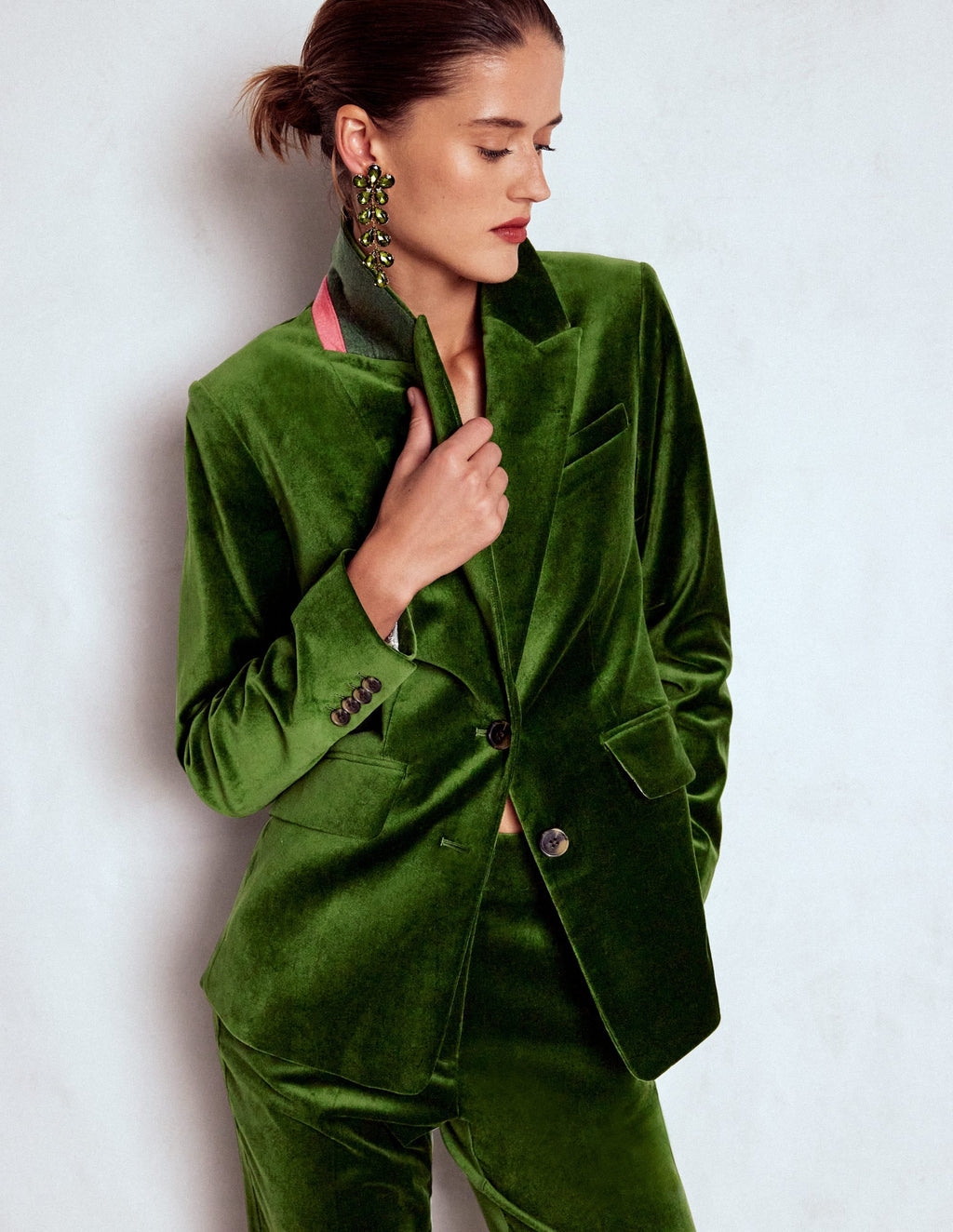 Stamford Velvet Blazer-Green Fir