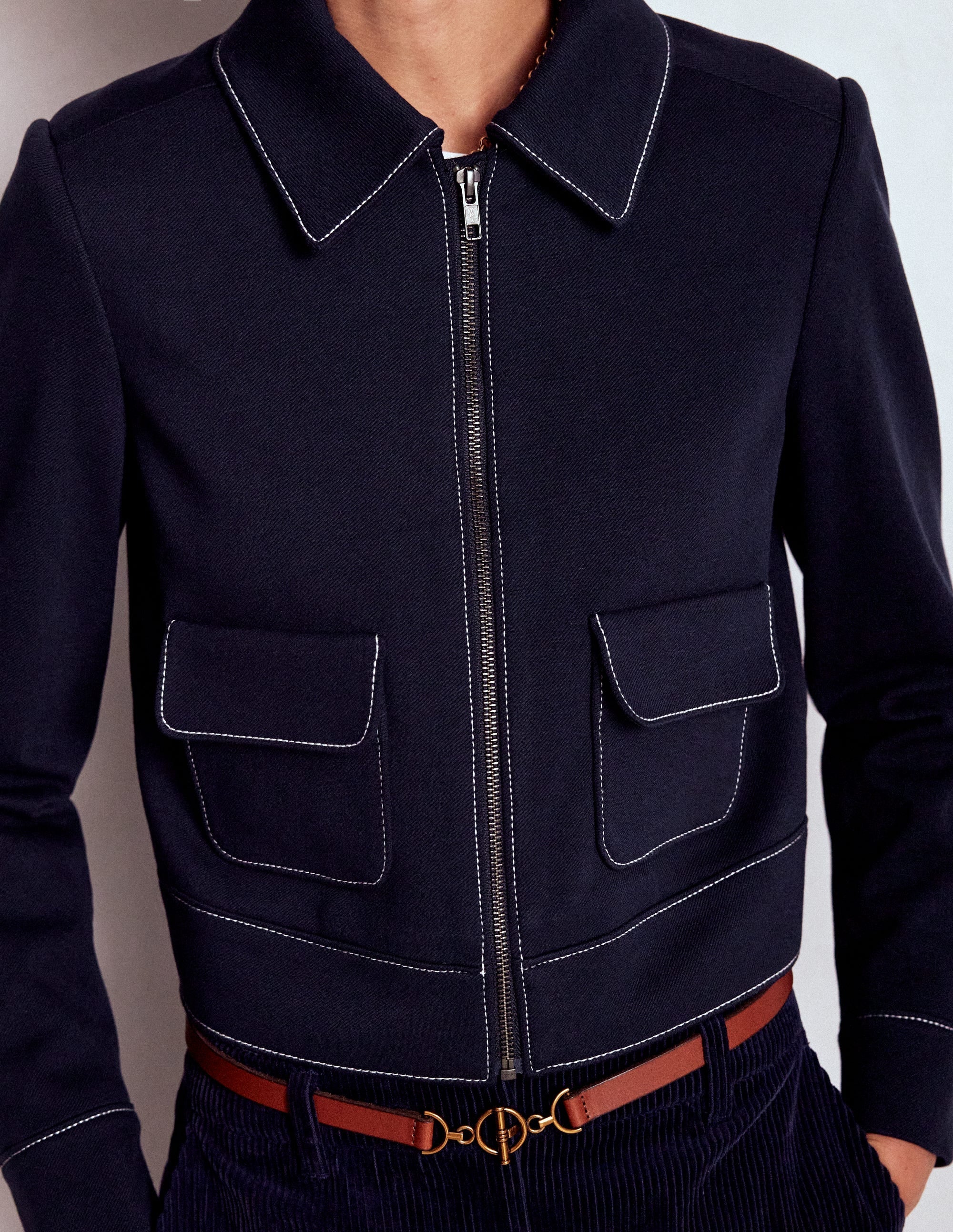 Zip Patch Pocket Jacket-NAVY