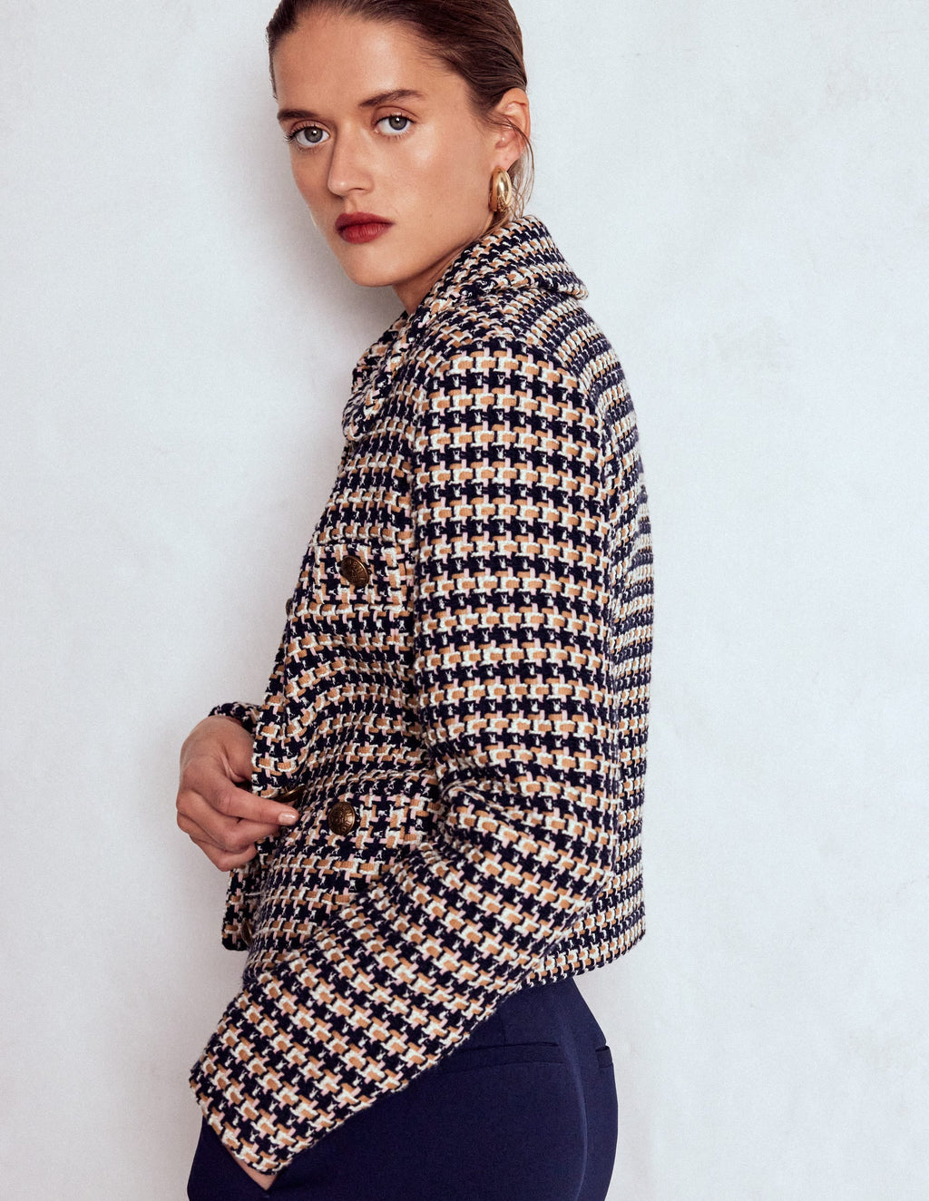 Button Up textured Jacket-CAMEL AND PINK TEXTURE