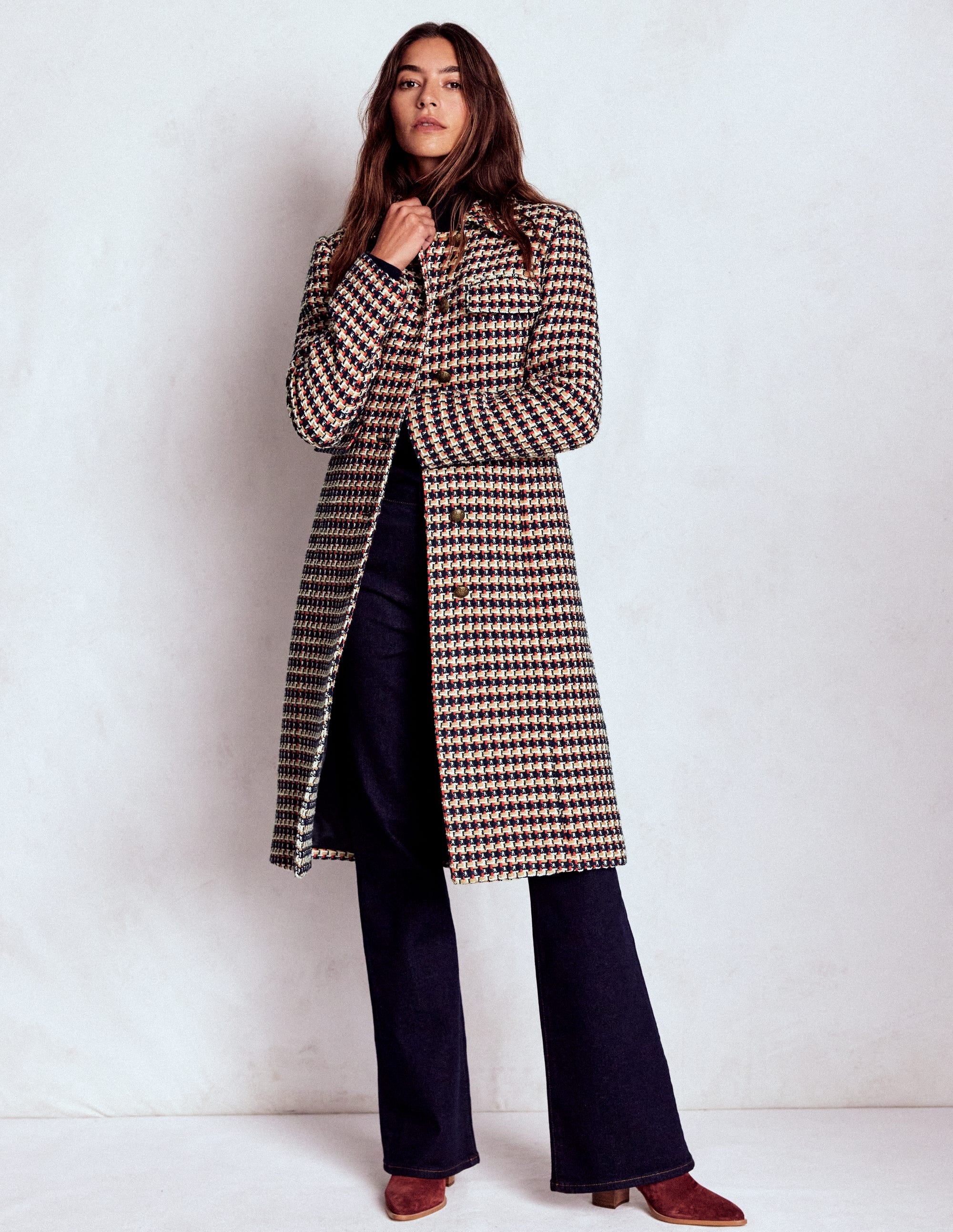 Pocket Detail Coat-Camel, Navy Red