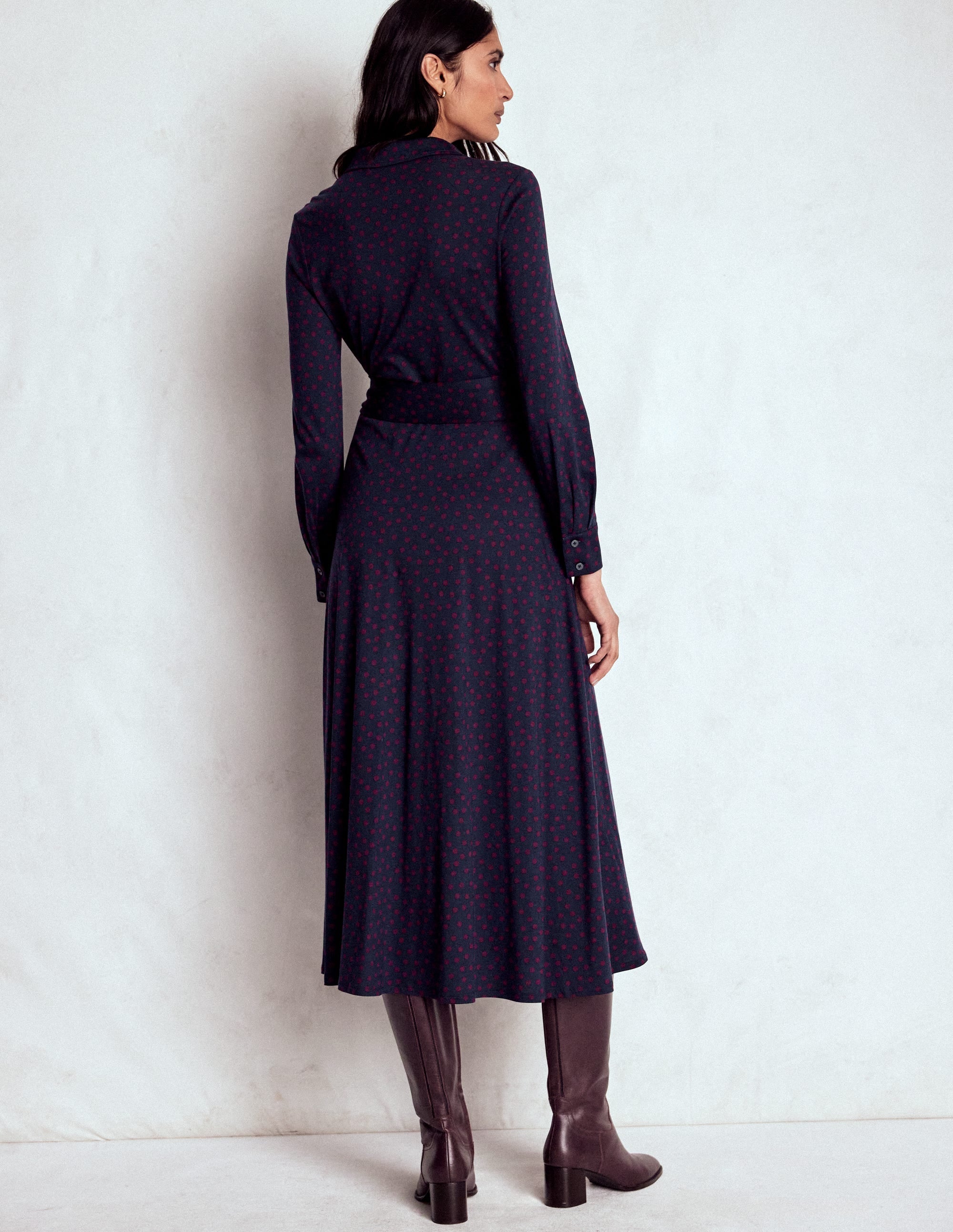 Marcia Jersey Shirt Dress-French Navy, Painted Dot