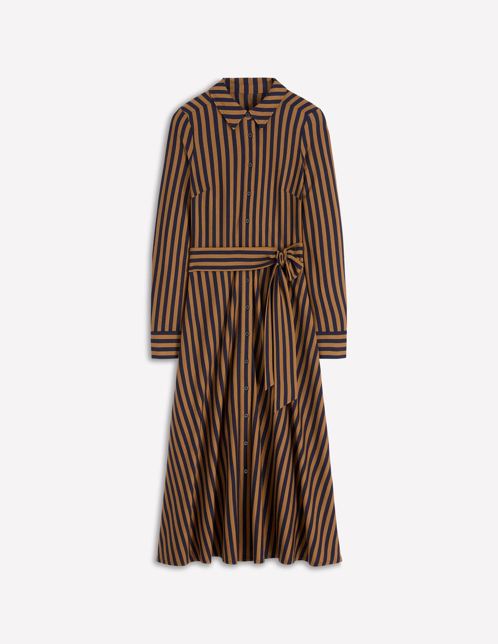 Marcia Jersey Shirt Dress-Gingerbread, Navy Stripe