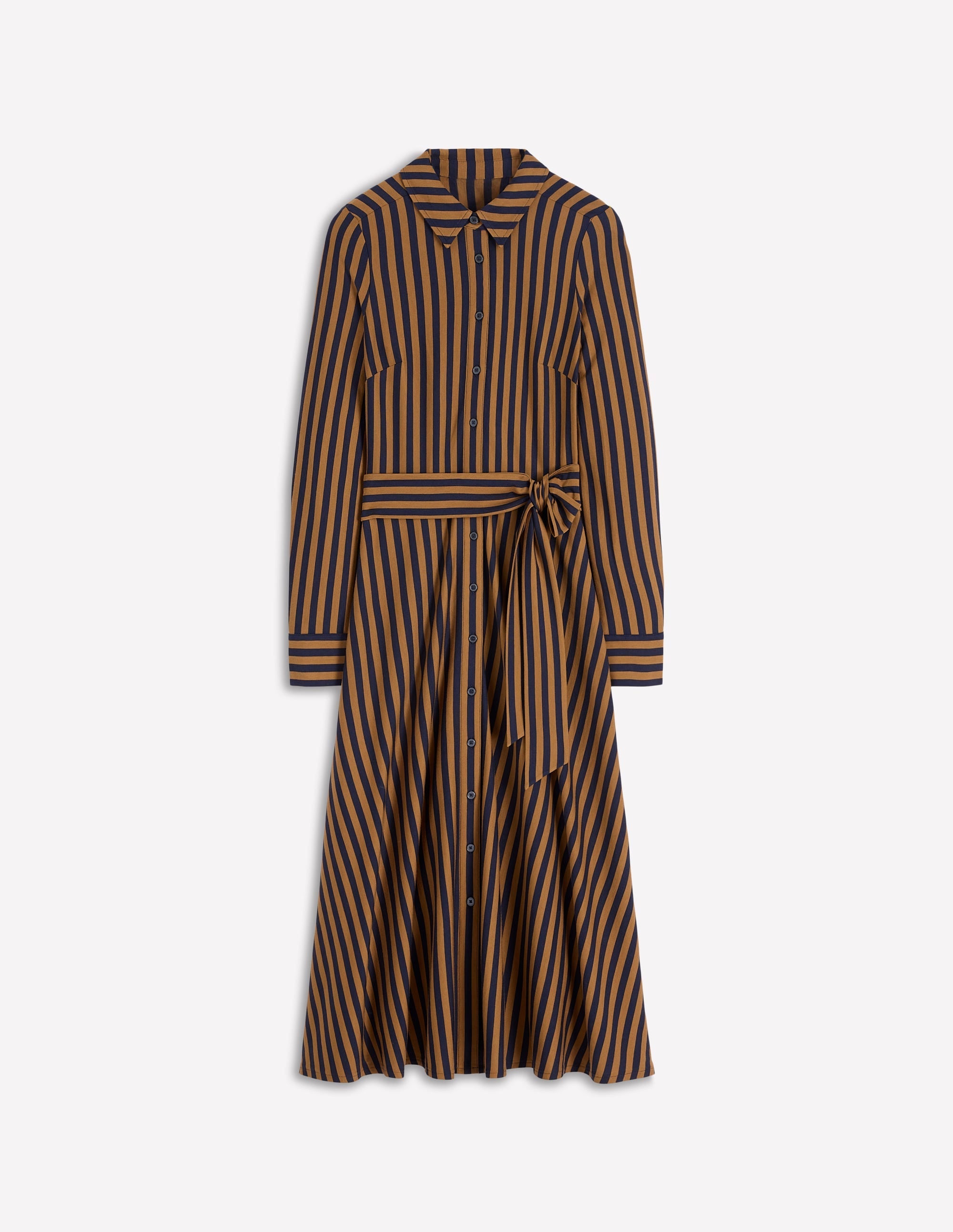 Marcia Jersey Shirt Dress-Gingerbread, Navy Stripe