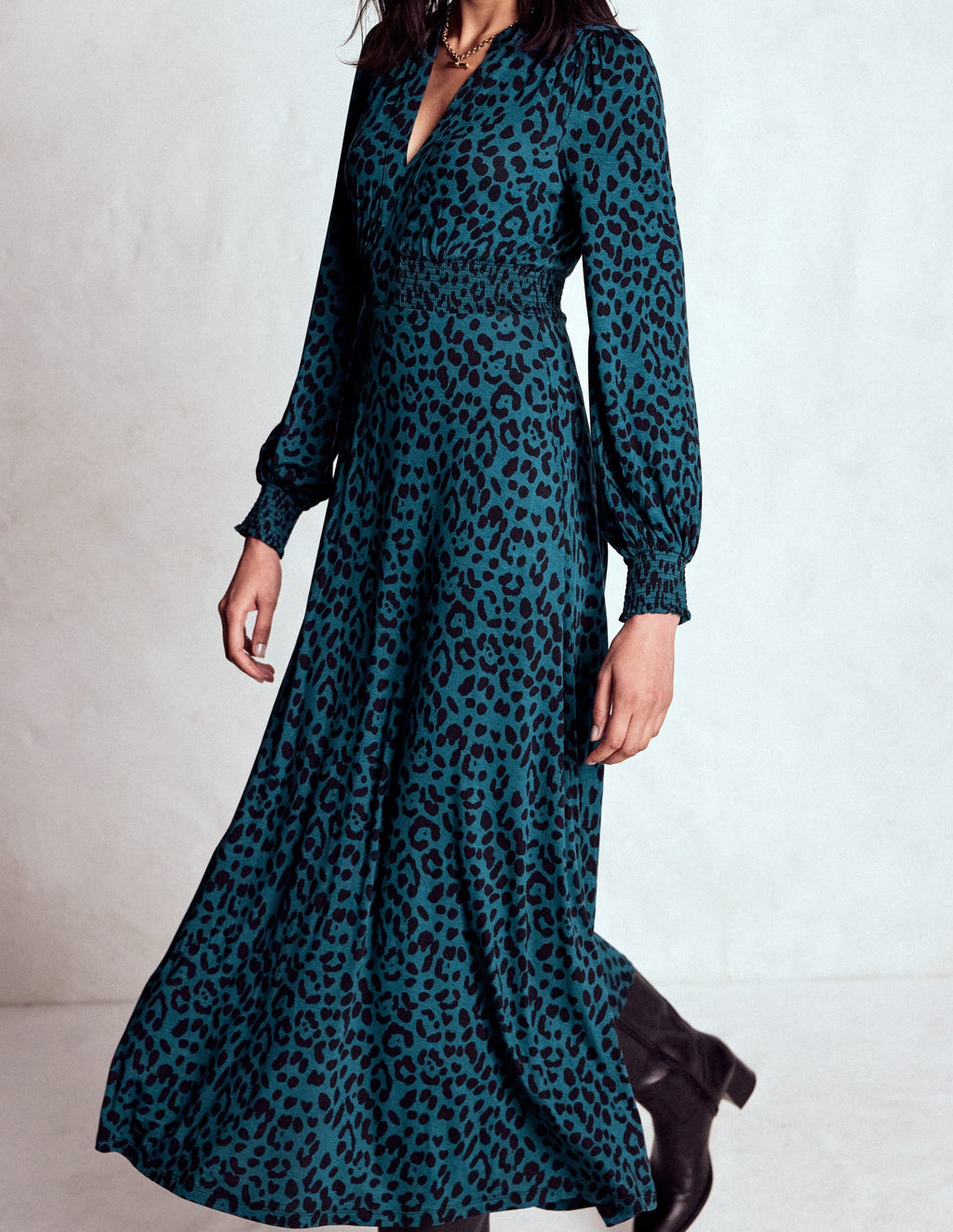 Ivy Smocked Midi Dress-Moonlit Ocean, Brushed Animal