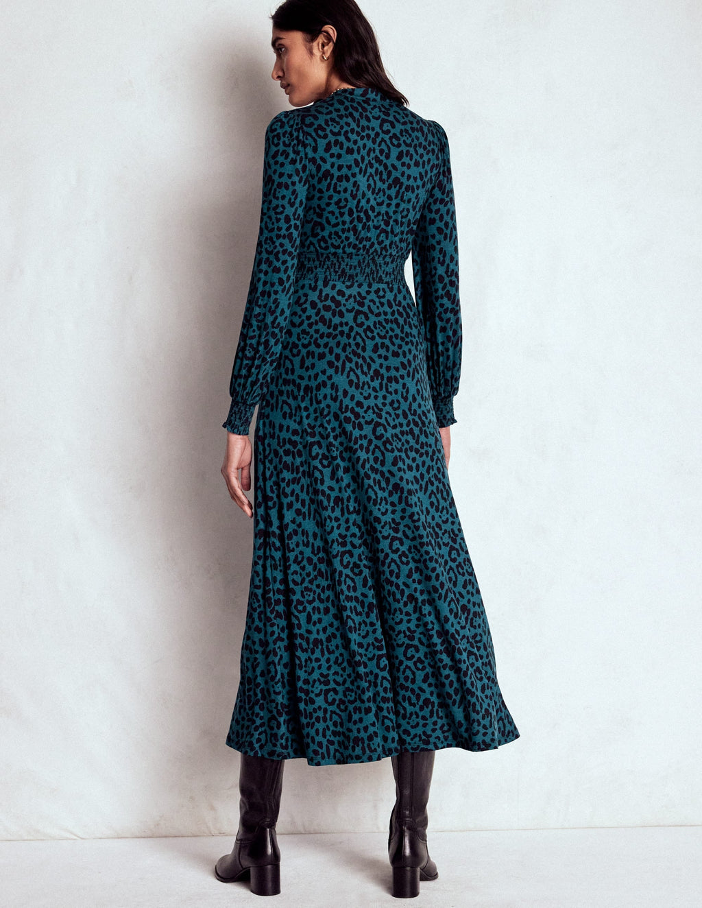 Ivy Smocked Midi Dress-Moonlit Ocean, Brushed Animal