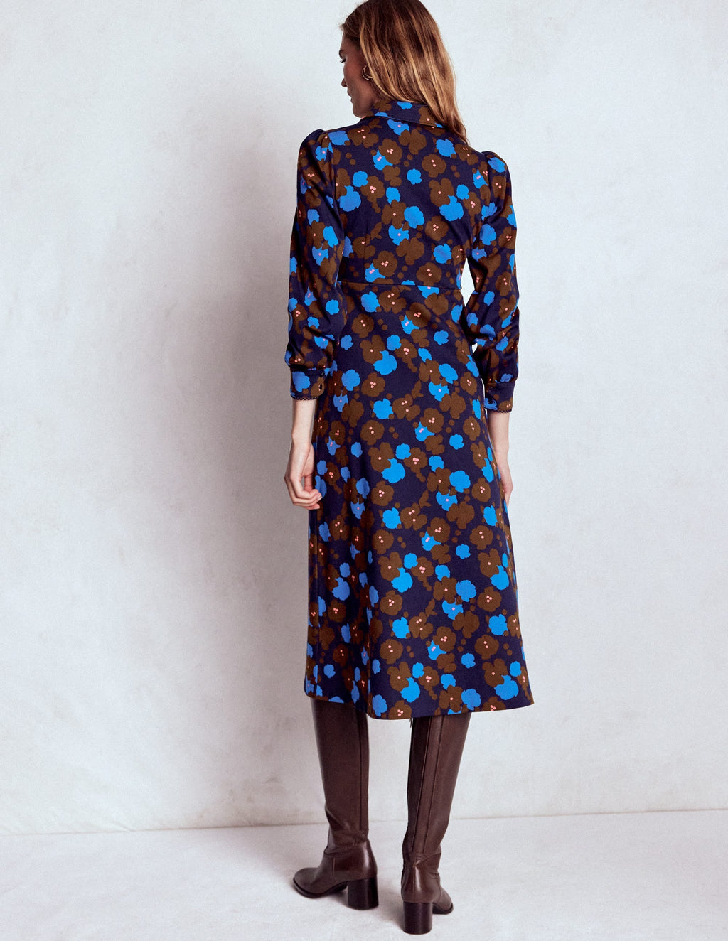 Pip Zip-Up Ponte Midi Dress-French Navy, Garden Blossom