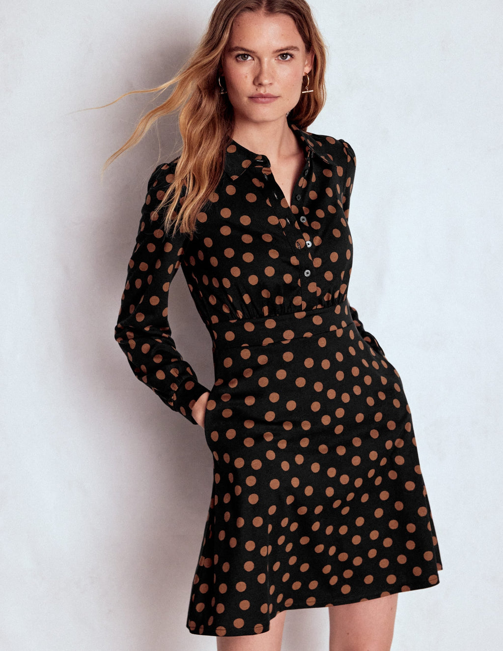 Orla Short Jersey Shirt Dress-Russet, Painted Dot