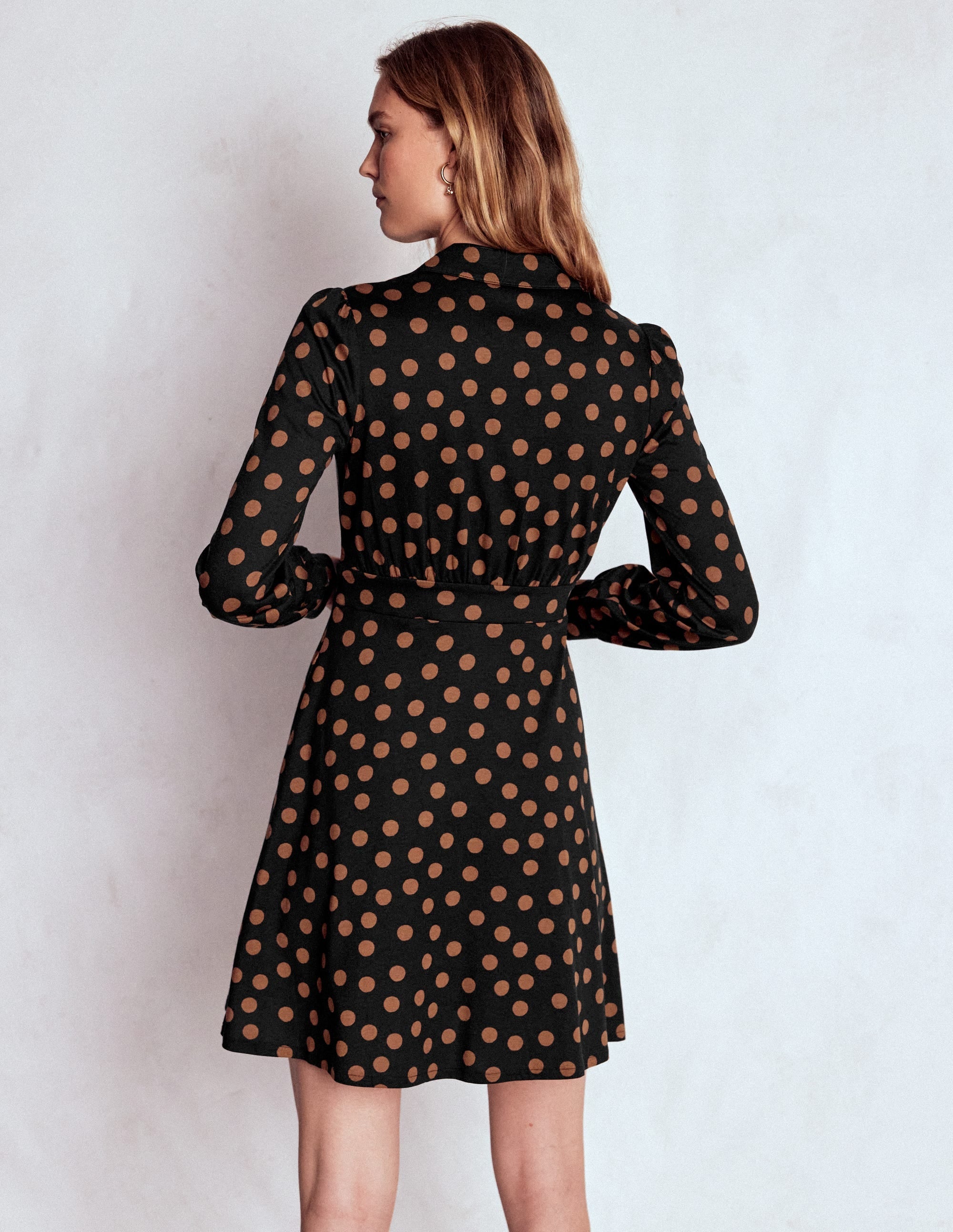 Orla Short Jersey Shirt Dress-Russet, Painted Dot