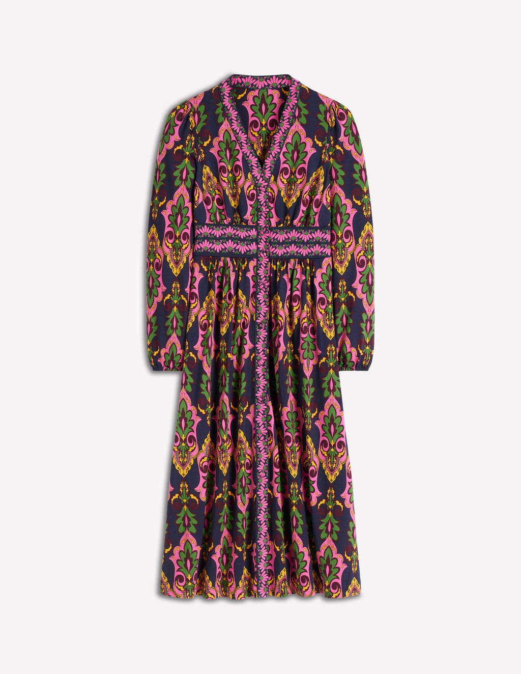 Natalia Long Sleeve Tea Dress-French Navy, Ornate Charm