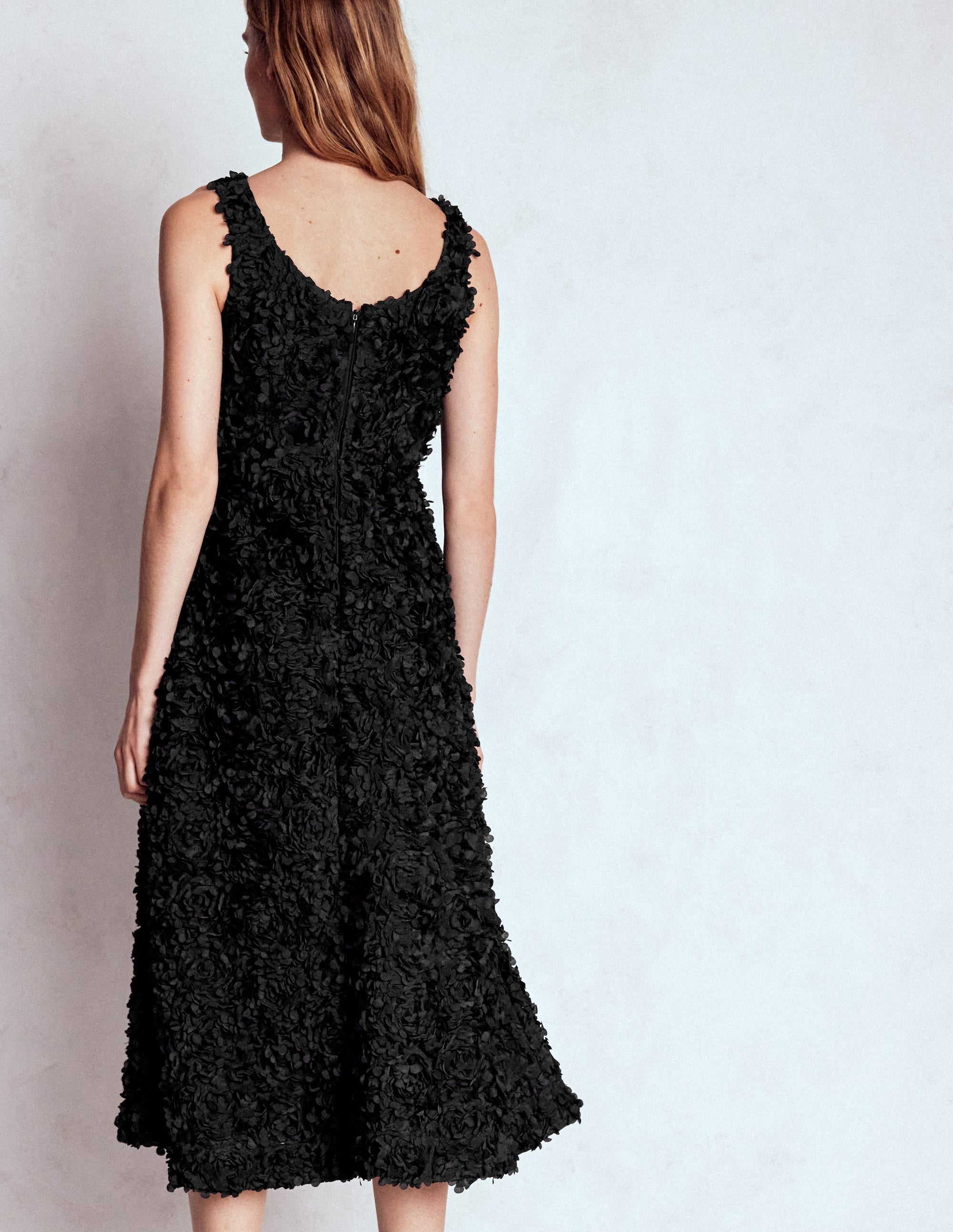 Scoop Back Fit and Flare Dress-Black