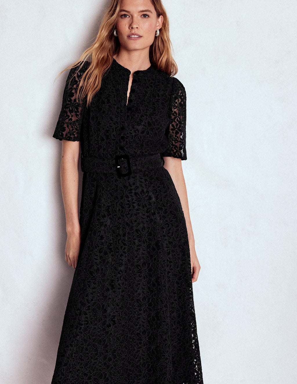 Kate Puff Sleeve Lace Dress-Black