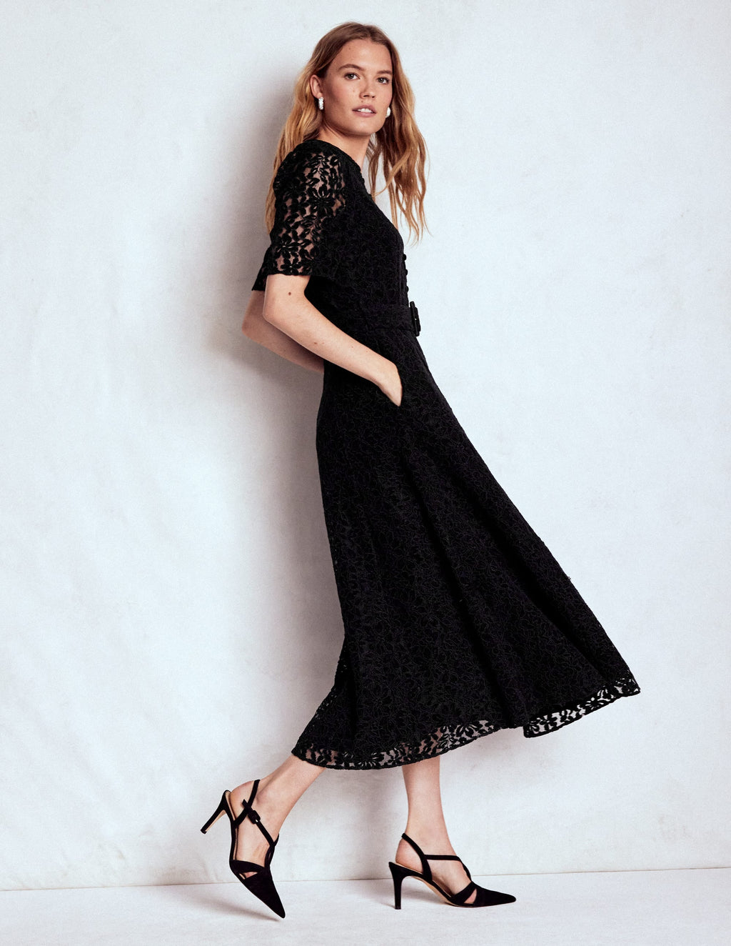Kate Puff Sleeve Lace Dress-Black