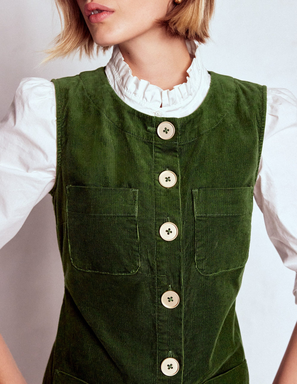 Evelyn Cord Shift Dress-Green Fir