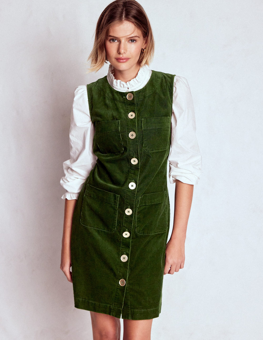 Evelyn Cord Shift Dress-Green Fir