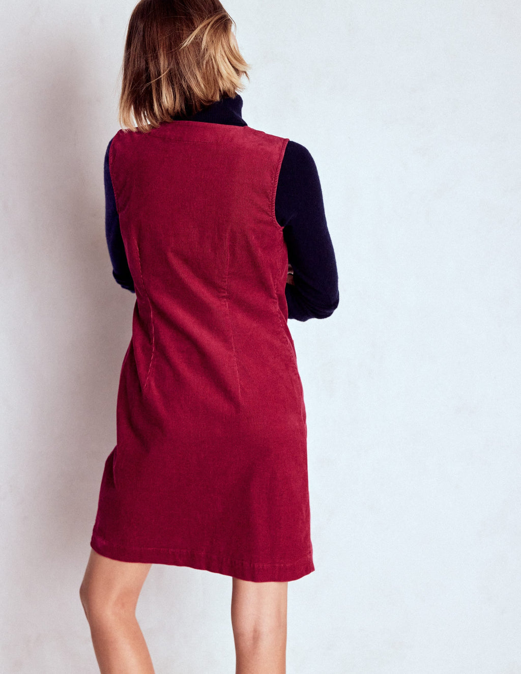 Evelyn Cord Shift Dress-Burgundy Red