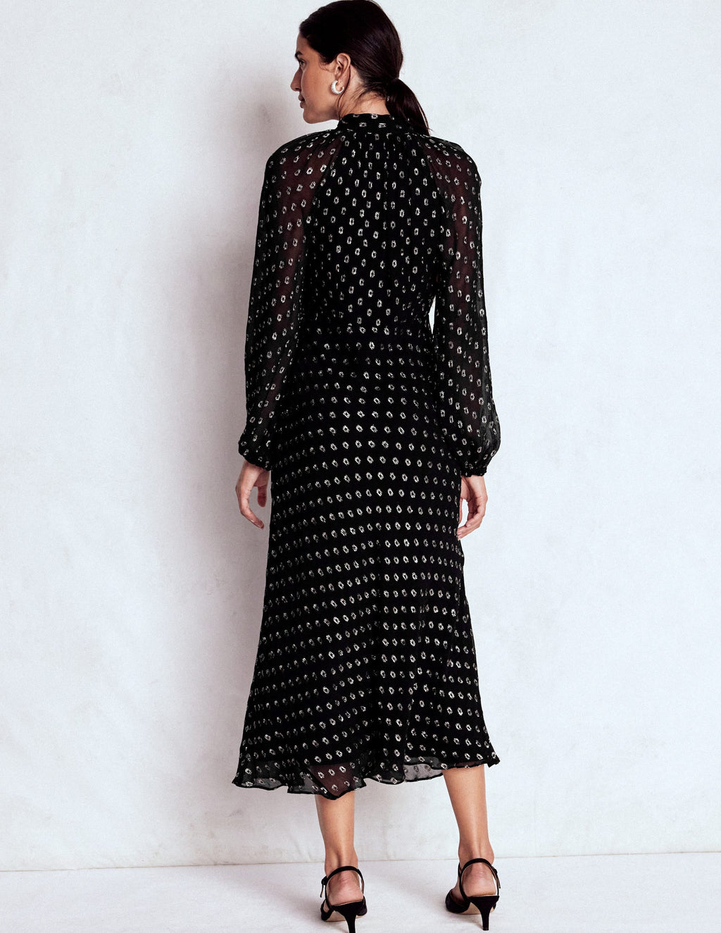 Tie Neck Midi Dress-Black and Silver Clip