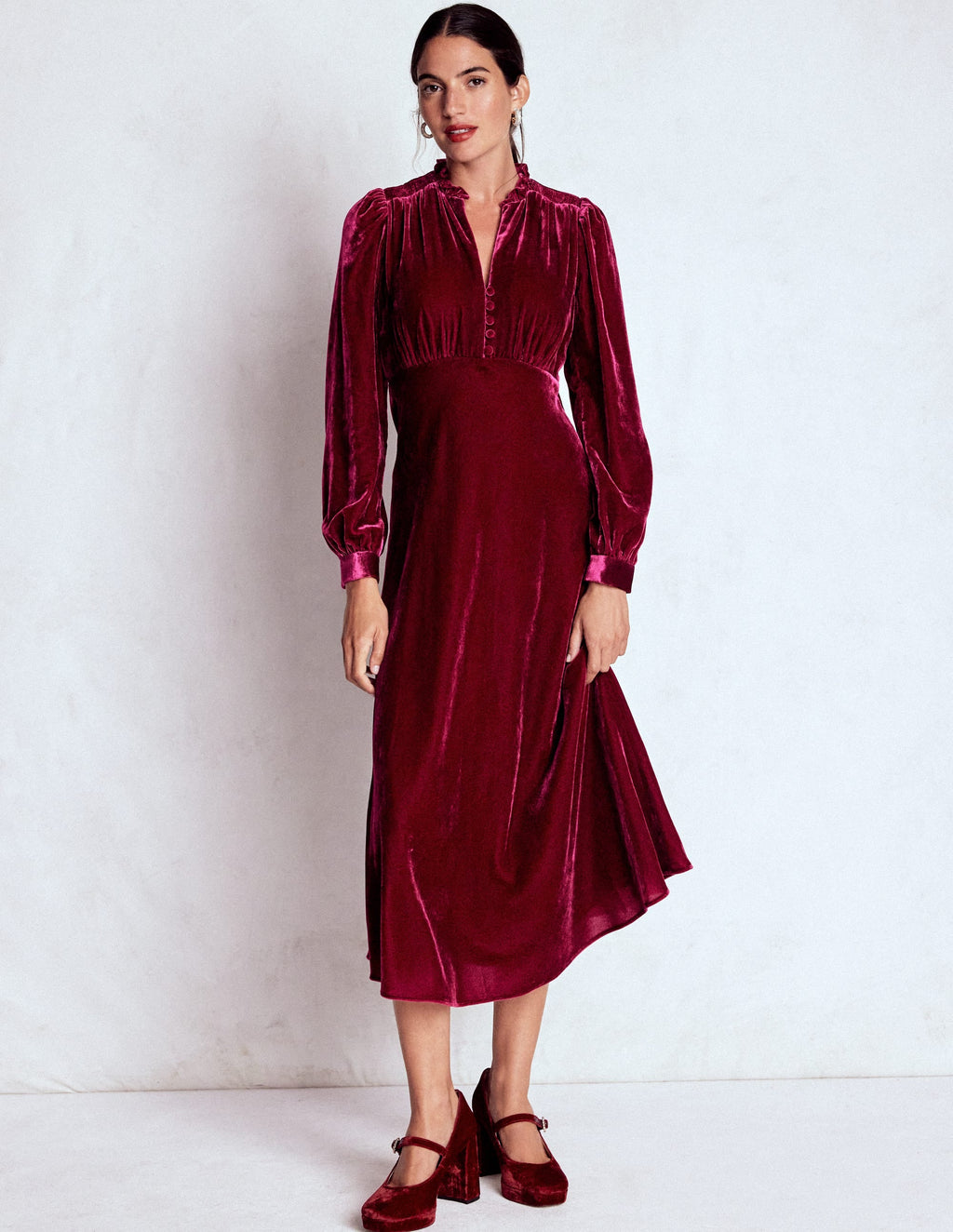 Cassie Velvet Tea Dress-Rumba Red