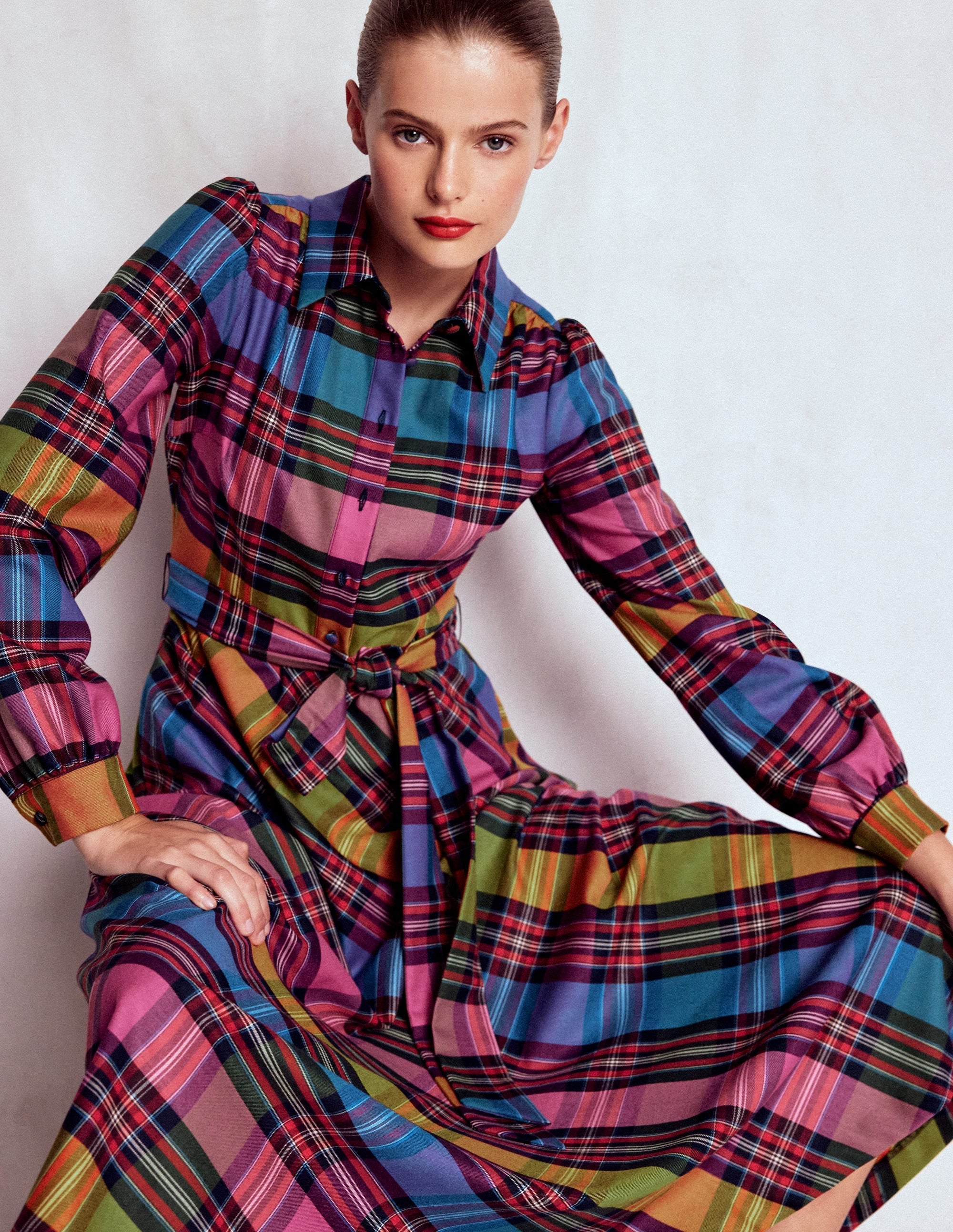 Vivienne Check Midi Dress-Multi, Blanket Check