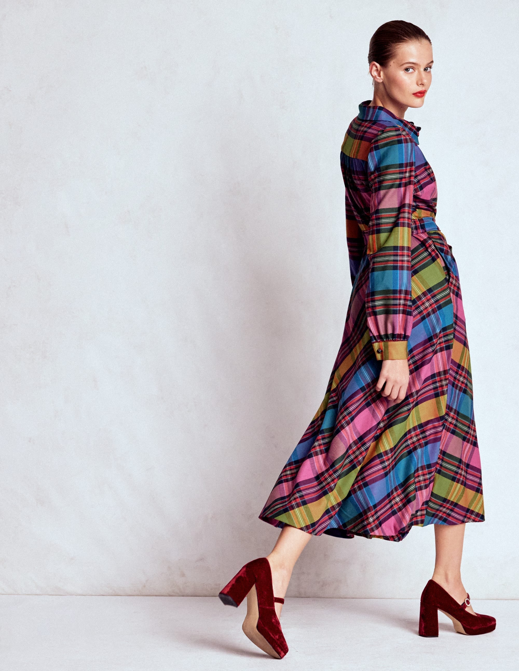 Vivienne Check Midi Dress-Multi, Blanket Check
