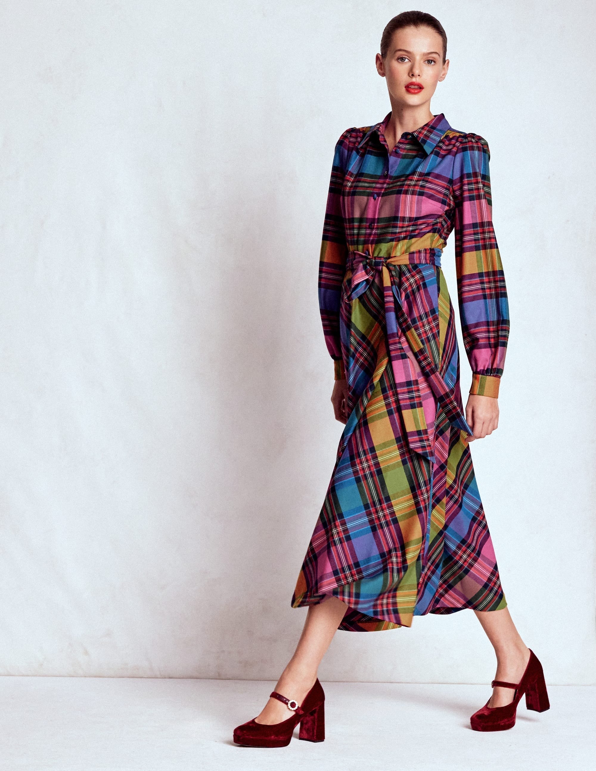 Vivienne Check Midi Dress-Multi, Blanket Check
