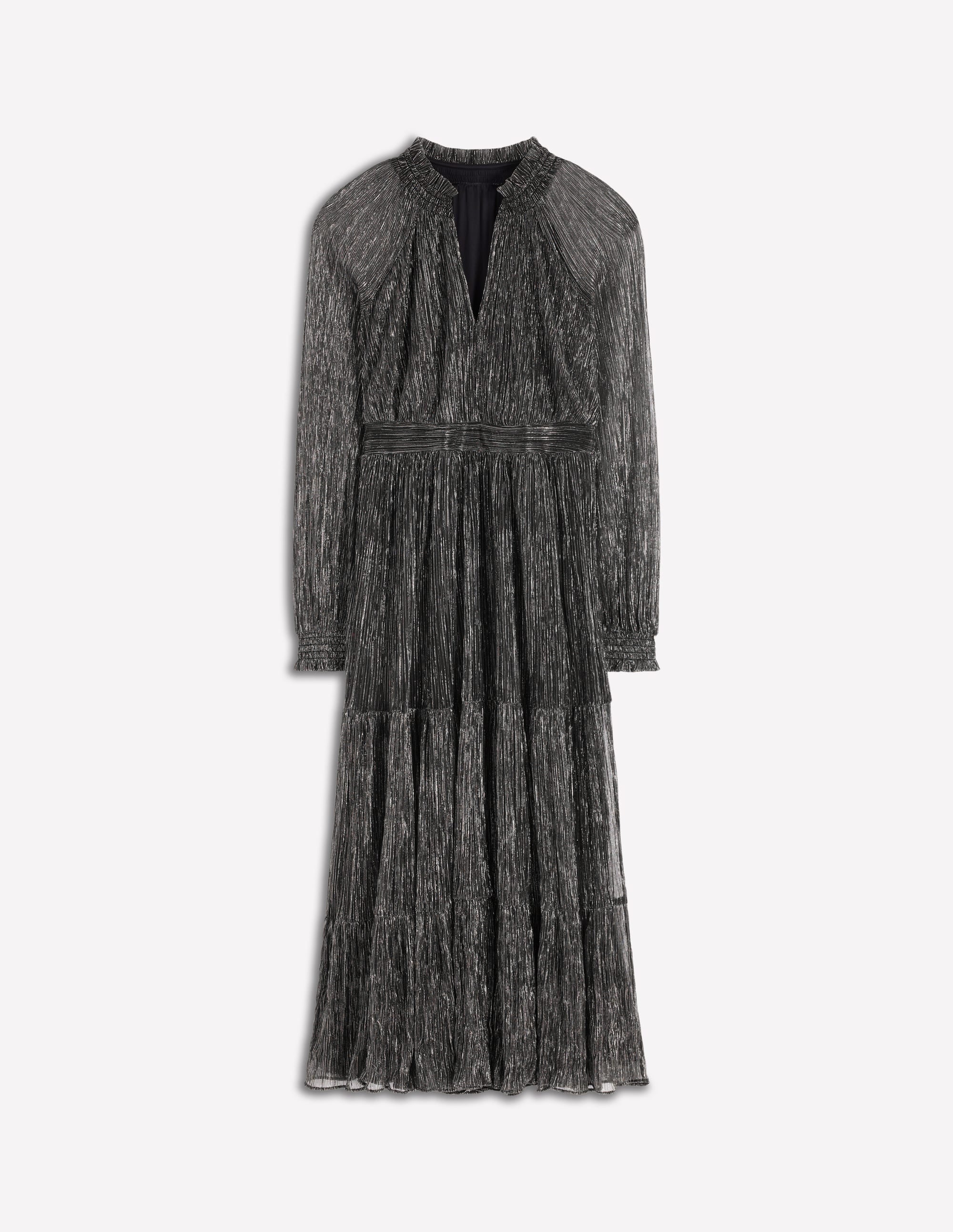 Lucille Smocked Sparkle Dress-Black and Gold