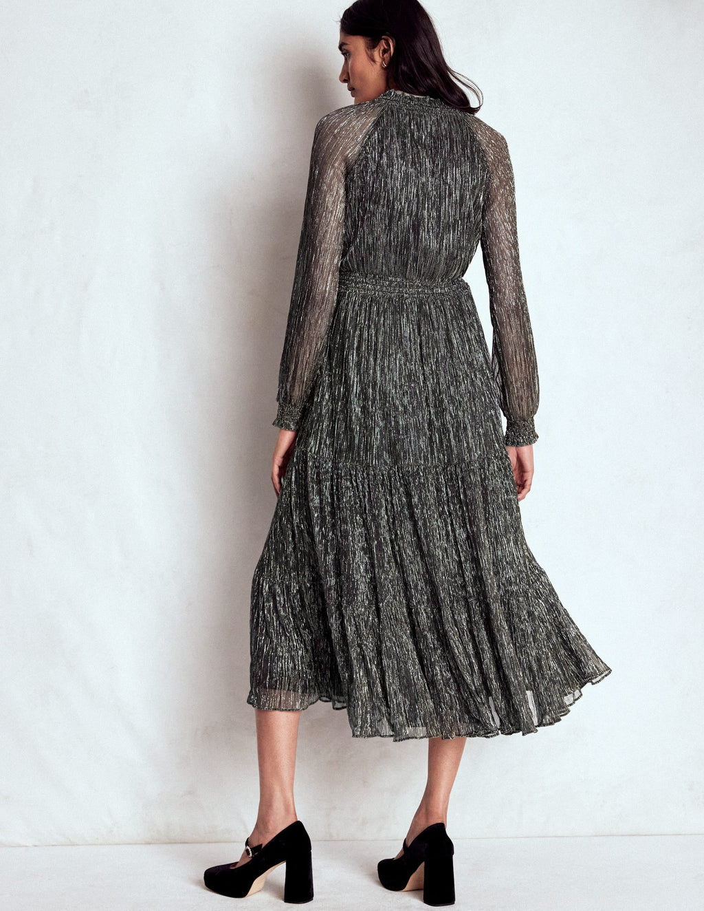 Lucille Smocked Sparkle Dress-Black and Gold