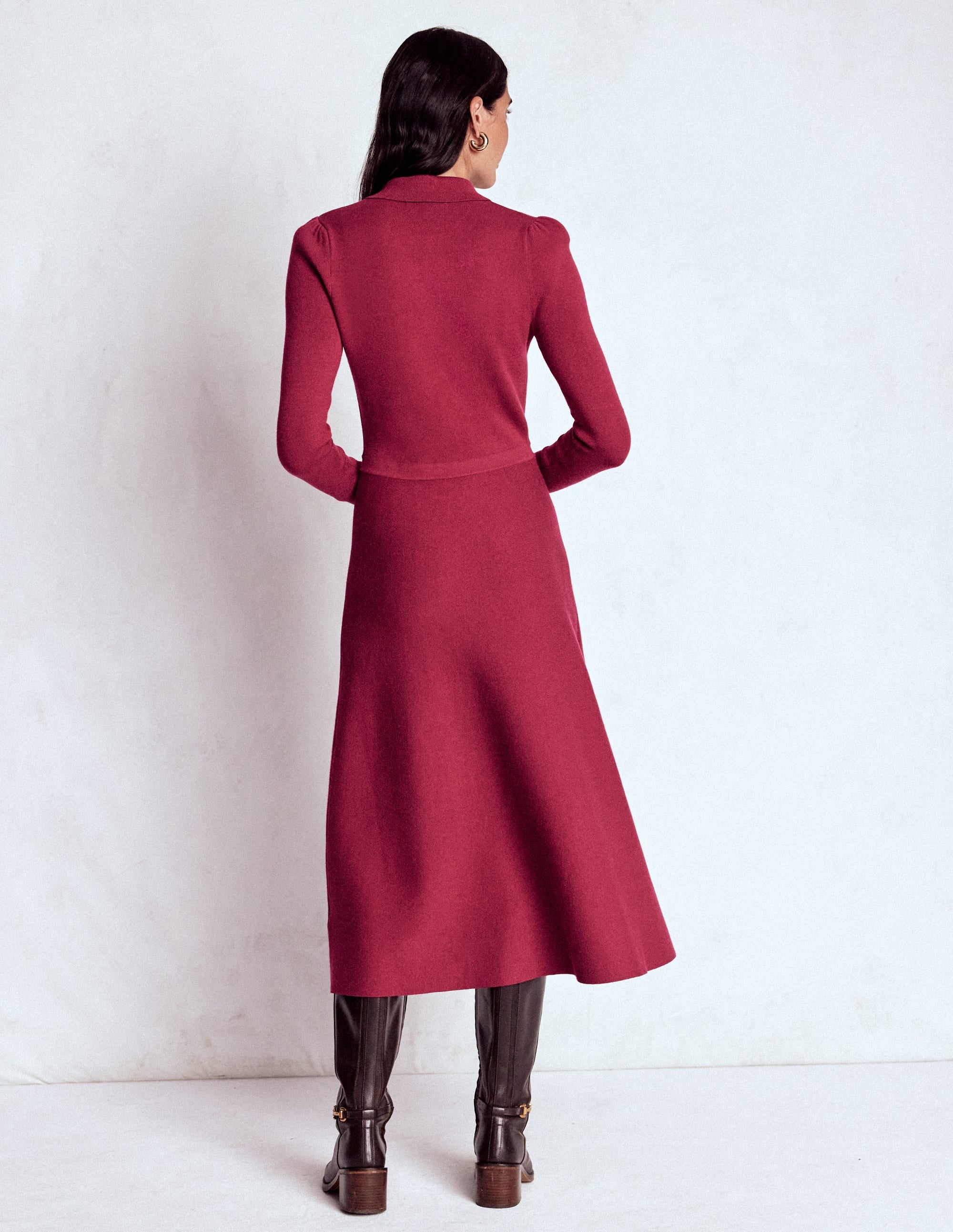 Fiona Zip Front Knitted Dress-Ruby Red